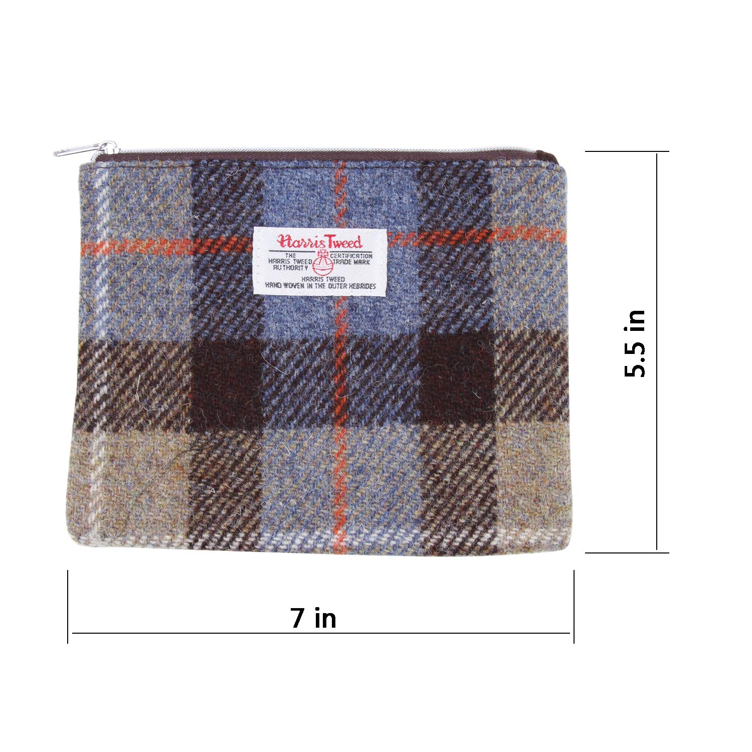 Harris Tweed Plaid Tartan Zippered Cosmetic Bag - Blue Tartan Makeup Pouch for Toiletries & Travel Essentials | Perfect for Daily Use, Gym, Vacation & Gift Giving