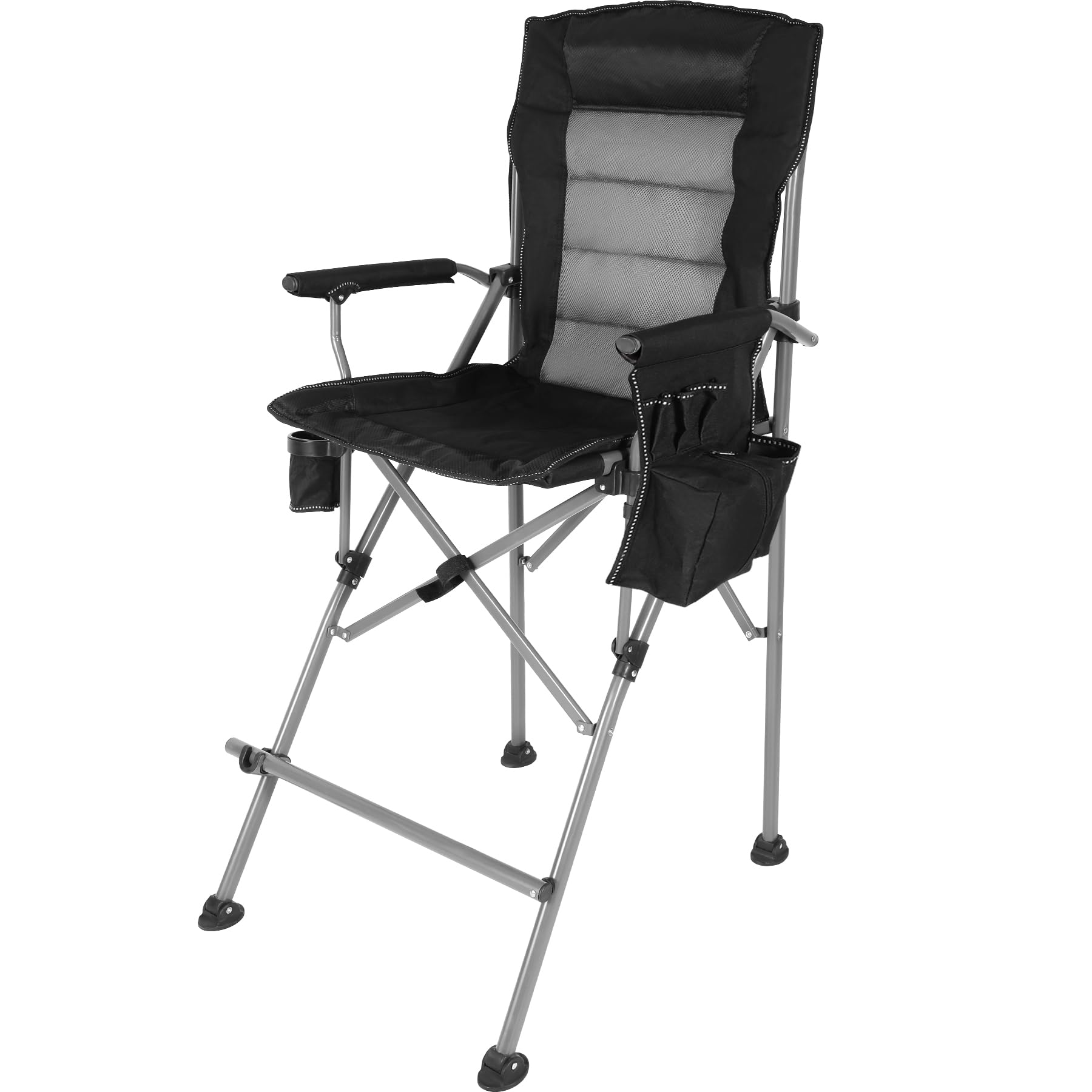 Extra Tall Folding Chairs for Adults 330lbs - Heavy Duty Portable Bar Height Director Chairs with High Back & Footrest - Comfortable Foldable Camping Chairs with Makeup Pocket - Perfect for Outdoor Events, BBQs, Beach, and Patio Use (Black)
