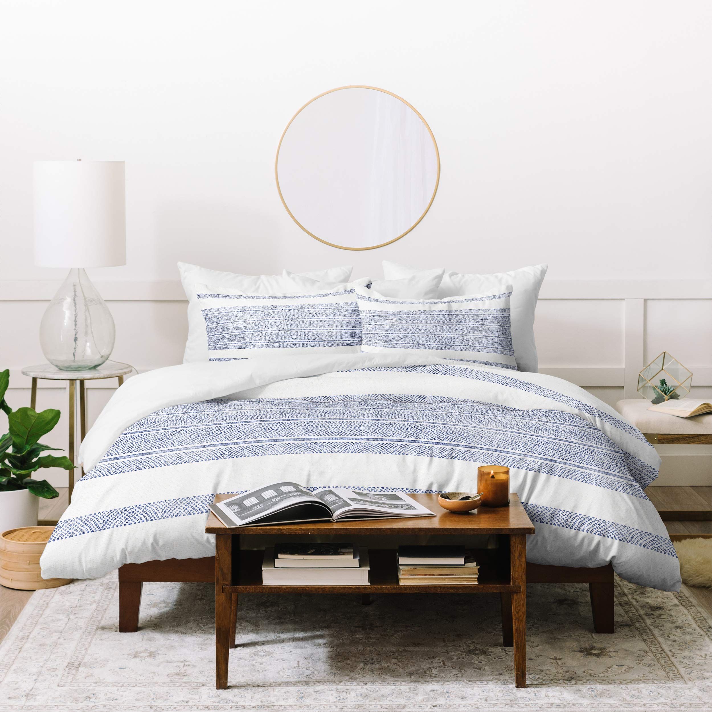 Deny Designs Holli Zollinger Capri Stripes King Size Duvet Cover Set with 2 Pillow Shams - Blue Coastal Bedding for Master Bedroom & Guest Room Decor