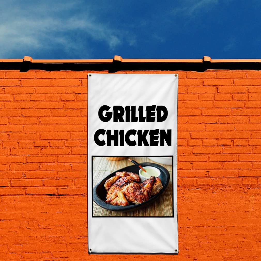 Premium Vertical Vinyl Banner - 144x60 Inches Weatherproof Outdoor Sign with 10 Grommets for Restaurants, Cafes & Food Fairs - Perfect for Grilled Chicken Promotions, Market Events & Industrial Yard Advertising