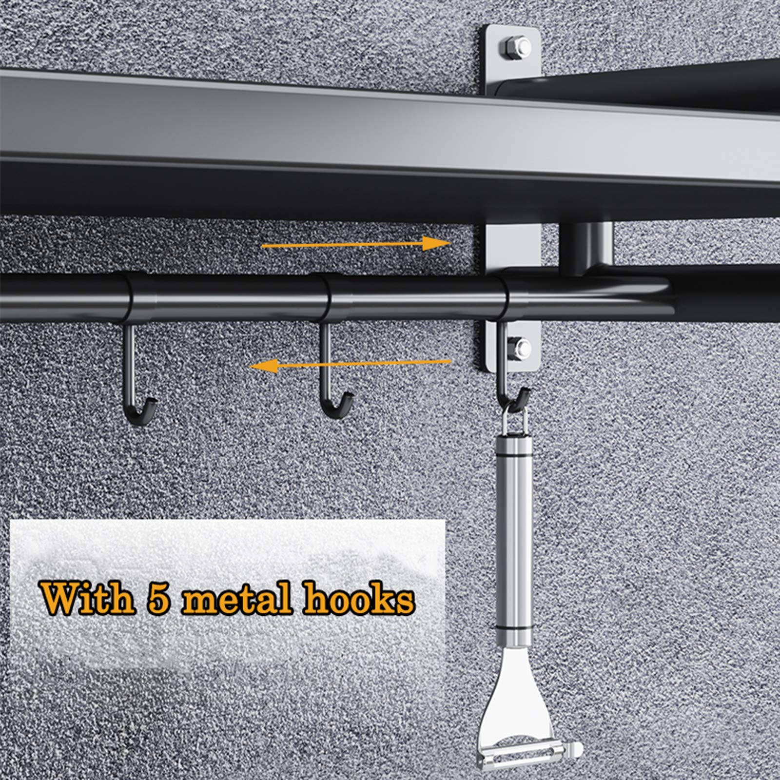 Stainless Steel Wall Mounted Microwave Shelf Organizer with 5 Hooks - Space Saving Kitchen Storage Rack for Microwave, Oven & Spices (Size B) - Perfect for Small Apartments & Cluttered Countertops
