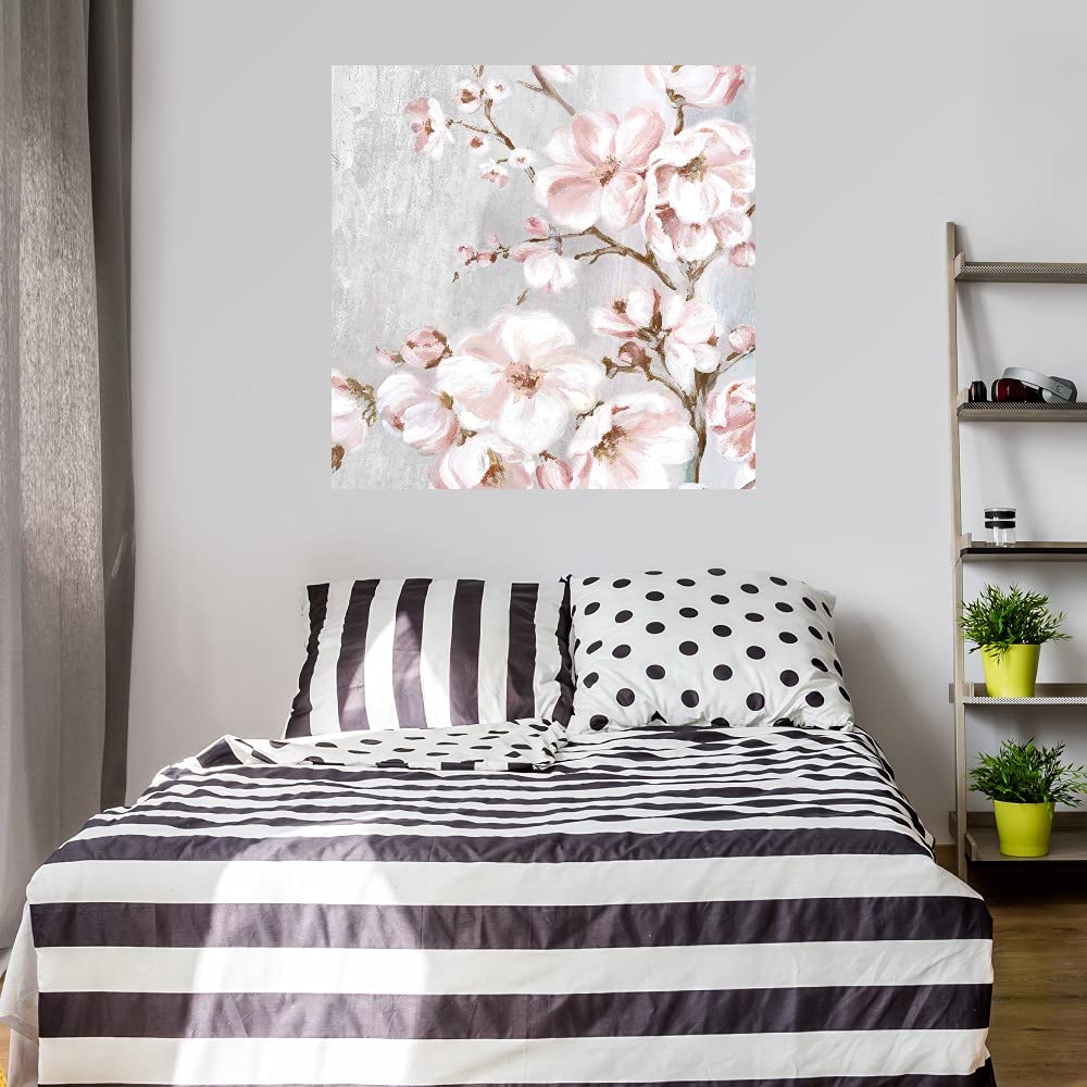 Spring Cherry Blossoms II Canvas Wall Art - 22x22 Inch Hand-Painted Floral Decor by Eva Watts - Perfect for Living Room, Bedroom, Office & Dining Area - Ready to Hang Home Decor for Spring Refresh & Housewarming Gifts