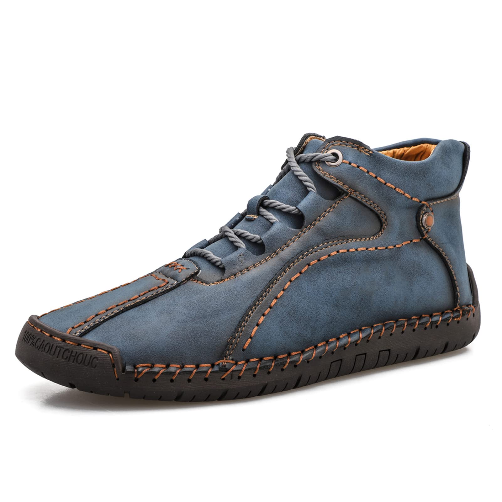 Men's Casual Chukka Boots - PU Leather Hand-Stitched Fashion Sneakers for Walking & Driving | Comfortable Flat Shoes in Black, Brown, Blue, Green | Perfect for Outdoor Activities, Work & Daily Wear