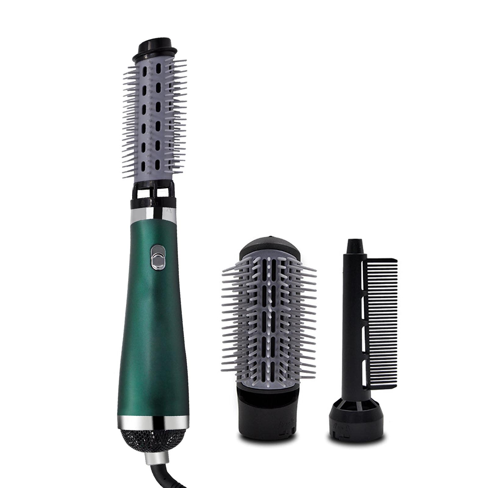 3-in-1 Multifunctional Hair Dryer & Straightener Comb - Hot Air Styling Tool with 3 Replaceable Comb Heads for Frizz-Free, Smooth Hair | Portable Blow Dryer for Home & Travel (Dark Green, EU Plug) - Perfect for Daily Styling, Salon-Like Results at Home, and On-the-Go Hair Care