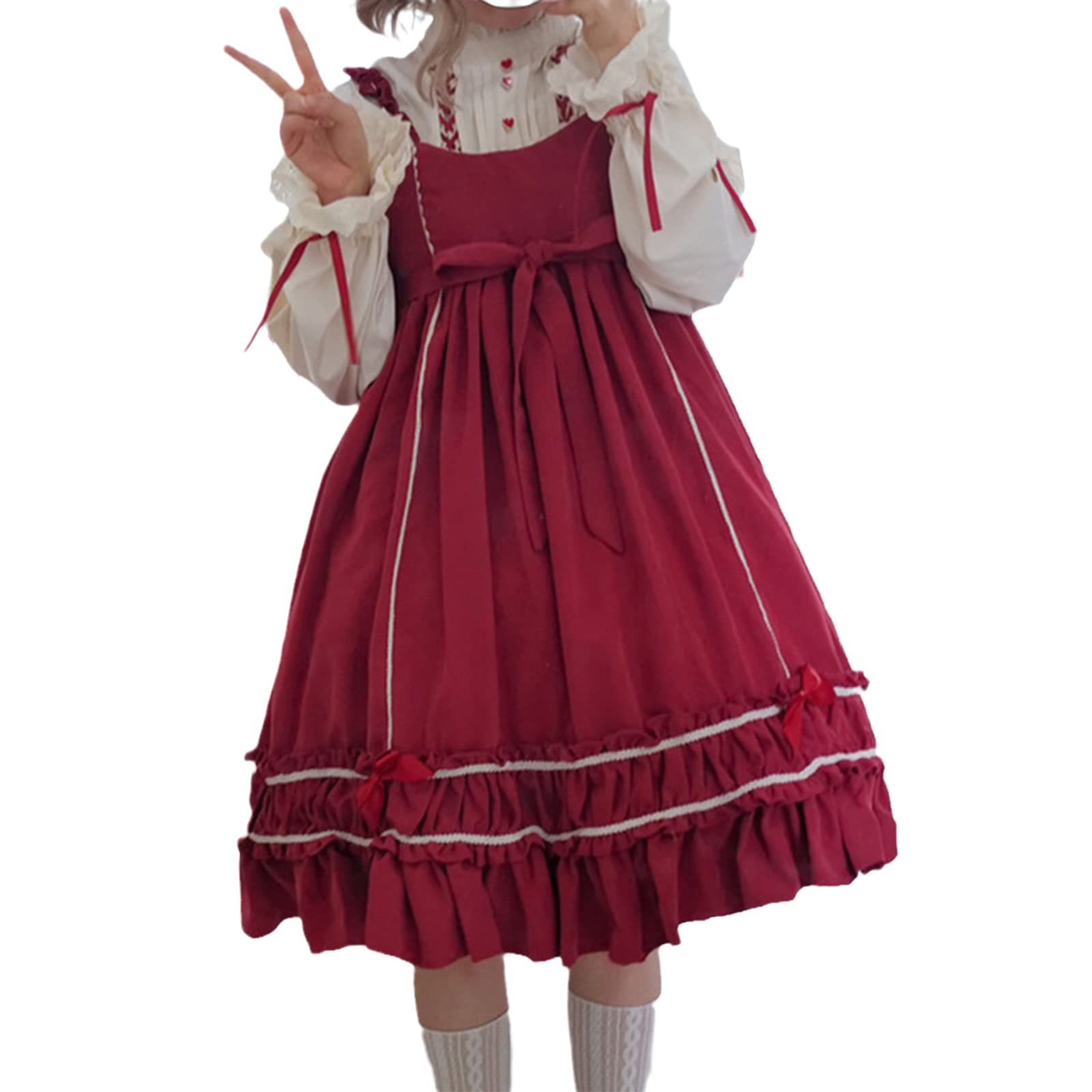 Sweet Lolita Princess Dress for Women - Apricot Bowtie Strappy Top & Fancy Skirt Set | Gothic Kawaii Cosplay, Tea Party, Anime Convention Outfit