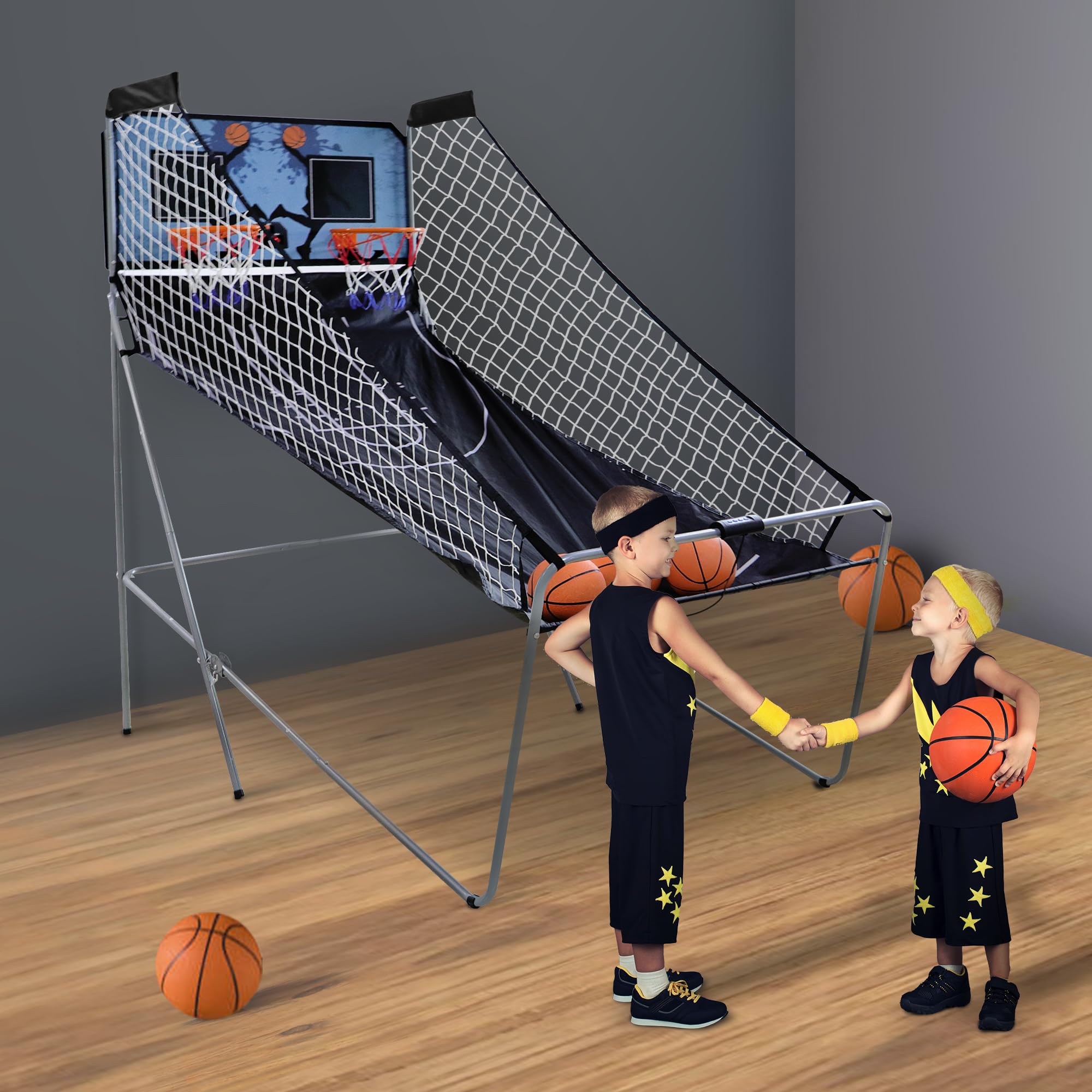 Foldable Electronic Dual Shot Basketball Hoop Arcade Game Machine - Indoor Basketball Game with LED Scoring & 4 Balls for 2 Players - Fun for Kids & Adults - Perfect for Home Entertainment, Game Rooms & Family Gatherings