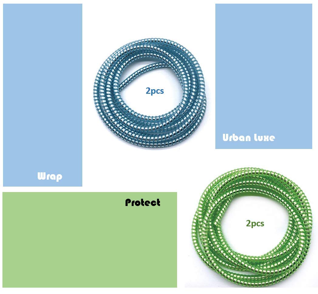 43-Inch Spiral Cable Protector - Wire Repair, Pet Cord Protector, Headphone Saver for iPhone, Mac, USB & Earphone Cables (Metallic Blue & Green) - Perfect for Home, Office & Travel Use