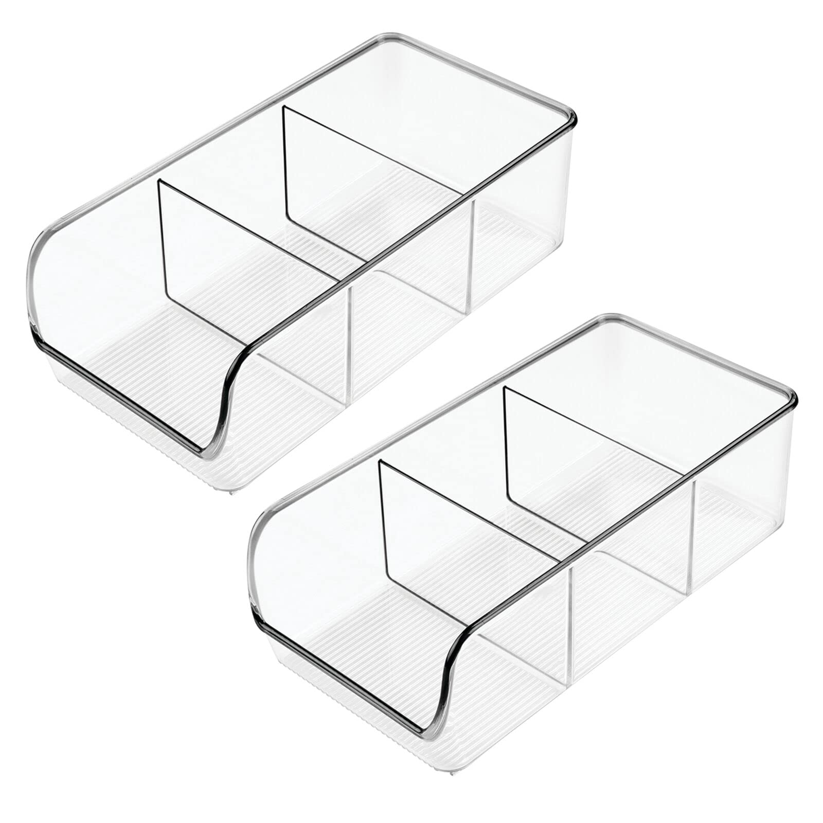 mDesign Clear Plastic 3-Compartment Food Storage Bin Organizer - Kitchen Cabinet, Pantry, Shelf, Drawer, Fridge & Freezer Organization - Perfect for Snack Bars, Cereal & Dry Goods - Ligne Collection 2-Pack - Ideal for Meal Prep & Space Saving Storage