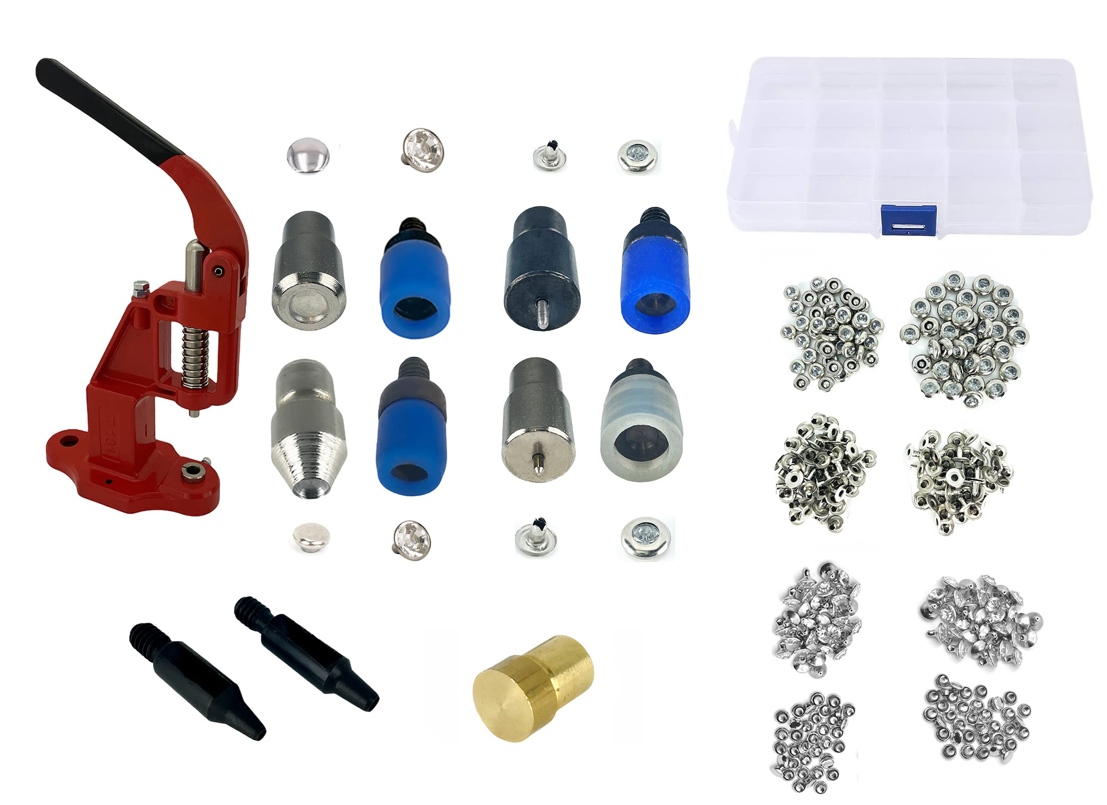 HOBBY TRENDY Crystal Rivet Setting Press Kit - 7mm Blue Rhinestone Rivets with Dies & Hole Punch Tools for DIY Jewelry Making, Leather Craft, and Fashion Accessories