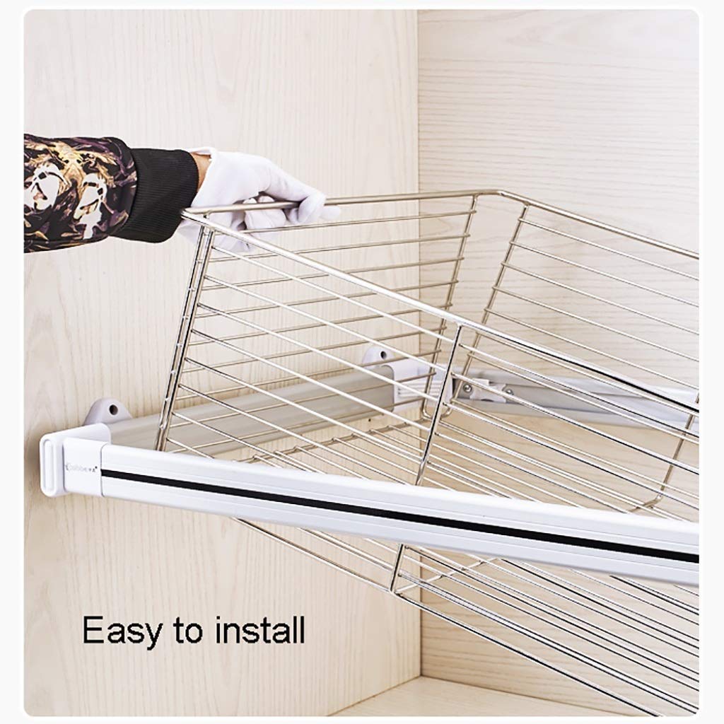 Expandable Pull Out Storage Wire Basket - Adjustable Wardrobe Organizer & Telescopic Coat Drawer for Kitchen, Closet (41.4×45.6×27.2cm) - Perfect for Pantry, Cabinet & Bedroom Storage Solutions