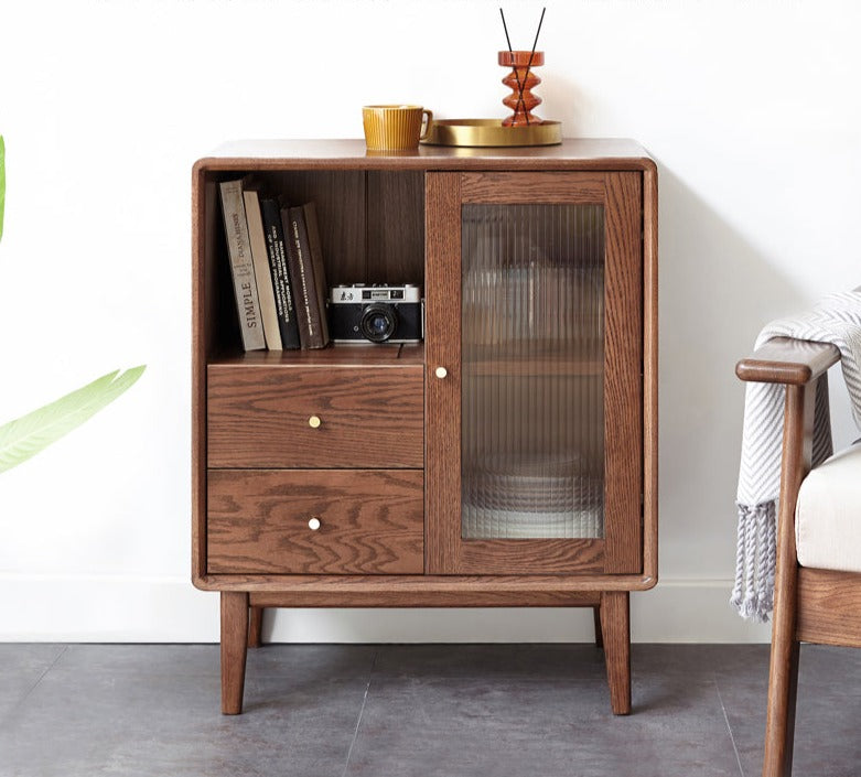 Solid Oak Wood Side Cabinet - Rustic Storage Cabinet for Living Room, Bedroom & Entryway - Perfect for Organizing Books, Decor & Essentials