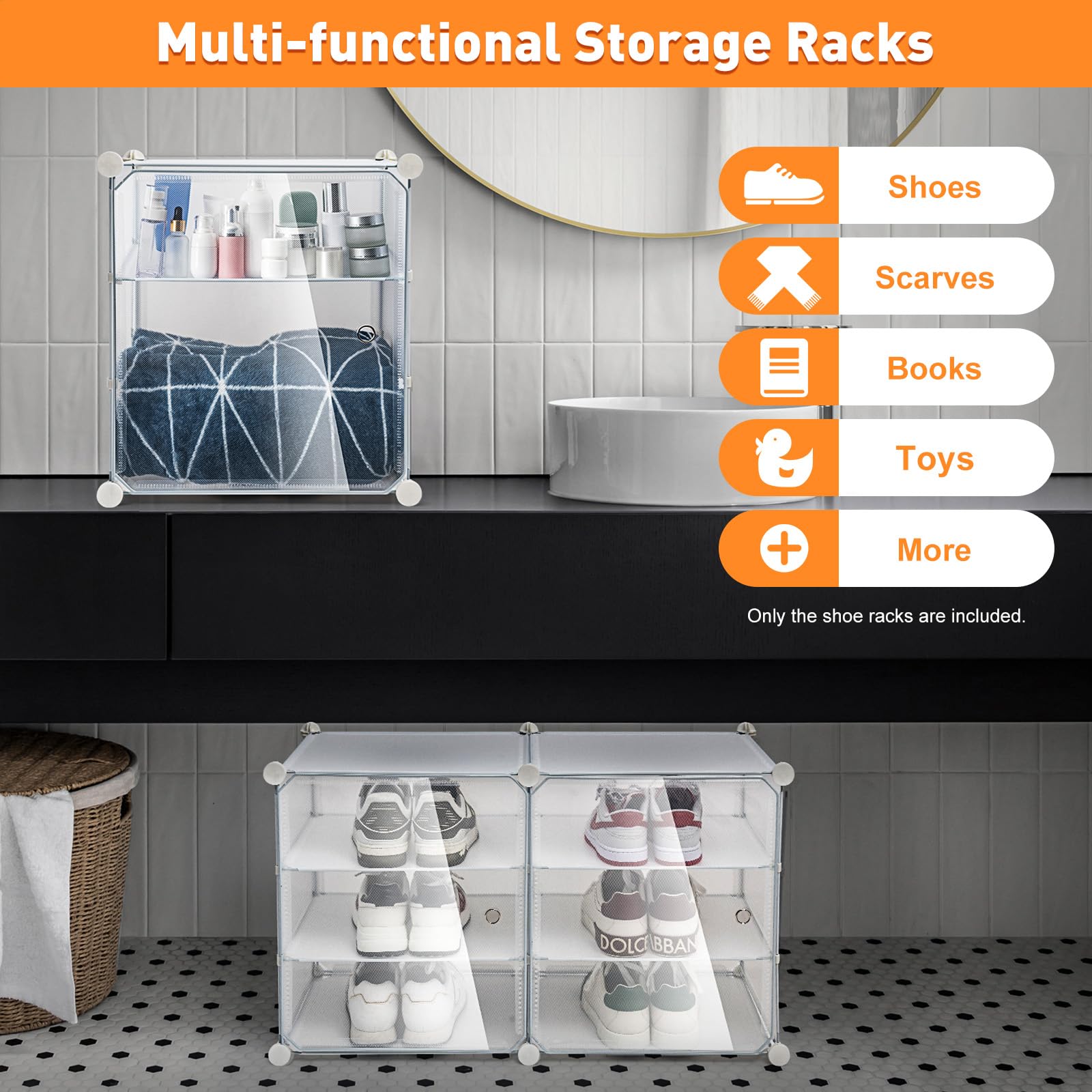 DYRABREST Expandable Shoe Rack Organizer - White Plastic Free Standing Shoe Cabinet with Transparent Door for 96 Pairs - Space Saving Closet Storage for High Heels, Boots & Sneakers - Perfect for Bedroom, Entryway & Dorm Organization