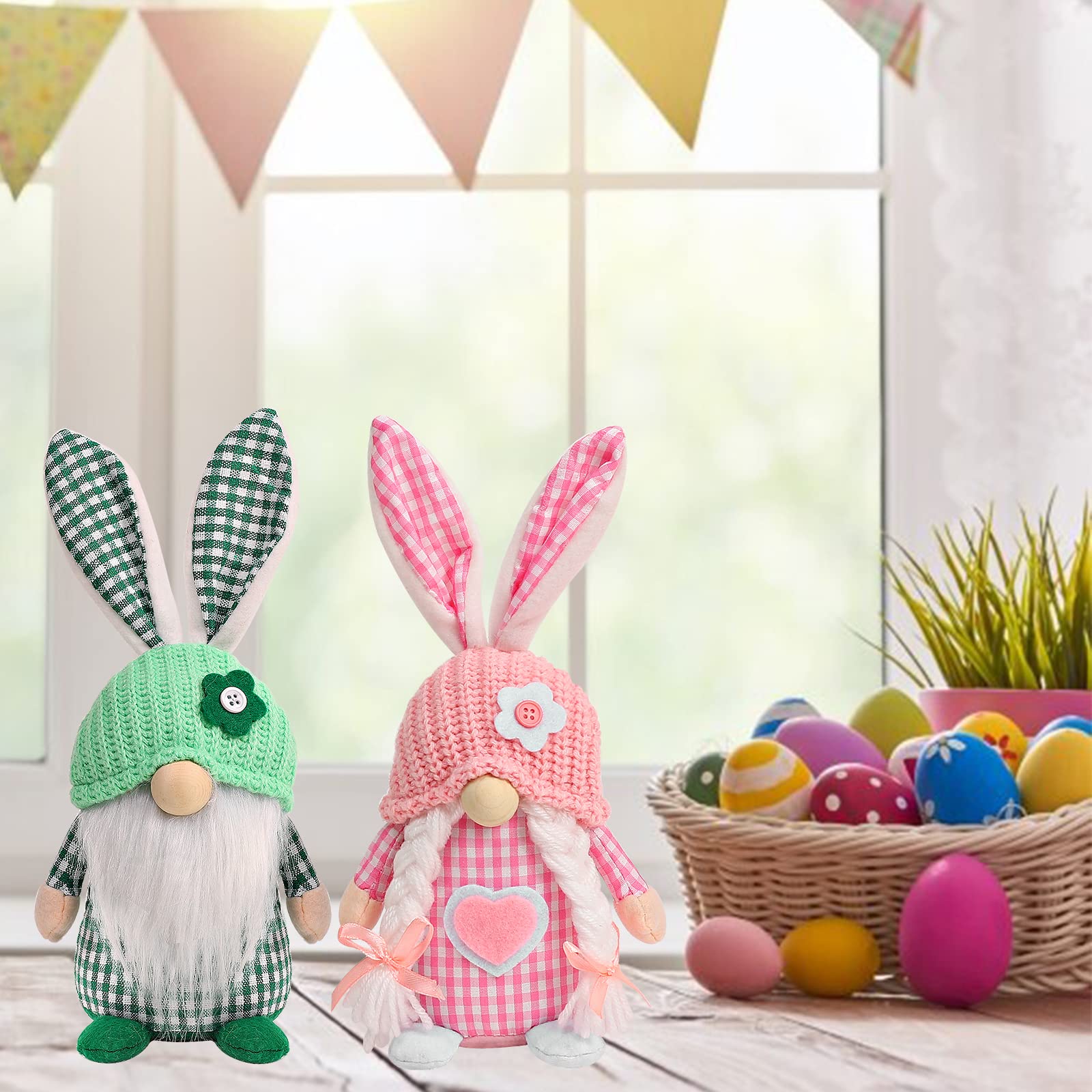 Easter Gnomes Decorations - 2 Pack Plush Easter Bunny Dolls, Handmade Swedish Tomte Elf Stuffed Animals, Cute Faceless Dwarf Rabbit Gifts for Easter Home Decor, Party & Spring Festival Ornaments