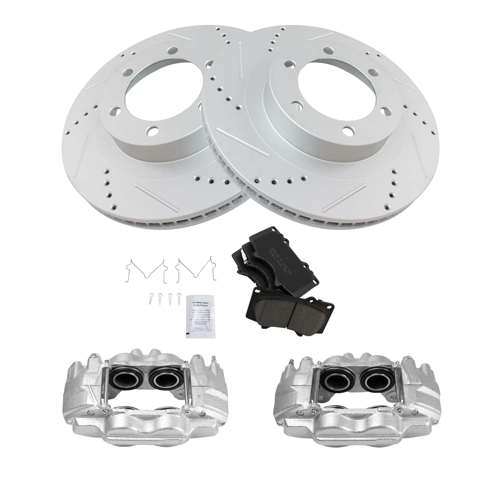 TRQ Premium Ceramic Front Brake Pad & Rotor Kit with Vented G-Coated Rotors - Compatible with 2003-2009 Toyota 4Runner - Enhanced Stopping Power for Off-Roading, Towing & Daily Driving