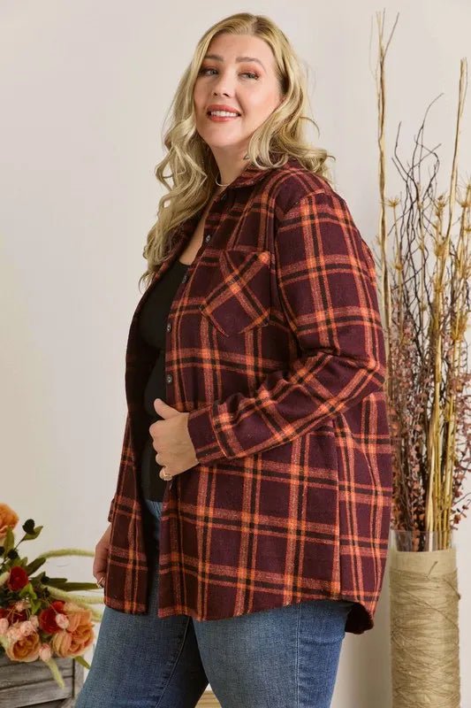 ADORA Full Size Button Down Flannel Shirt for Women - Plus Size Soft & Cozy Plaid Shirt - Perfect for Casual Outfits, Fall Layering and Outdoor Activities