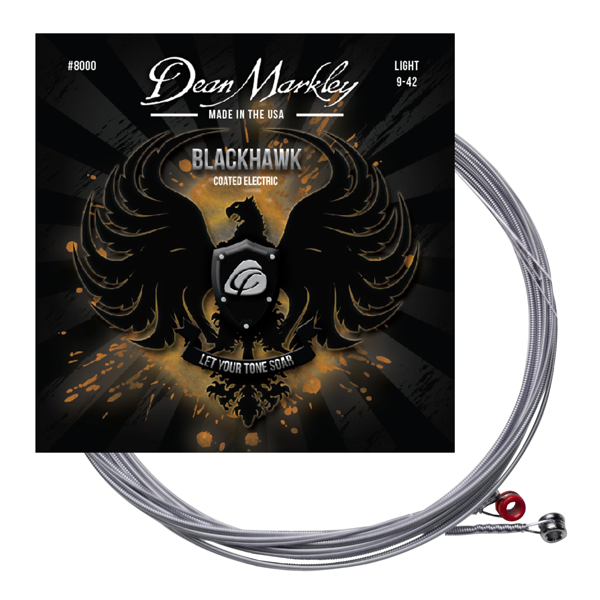 Blackhawk Coated Electric Guitar Strings 6-String Set (9-42 Gauge) - Light Alloy Steel Strings for Bright, Long-Lasting Tone | Made in USA | Perfect for Rock, Blues & Studio Recording