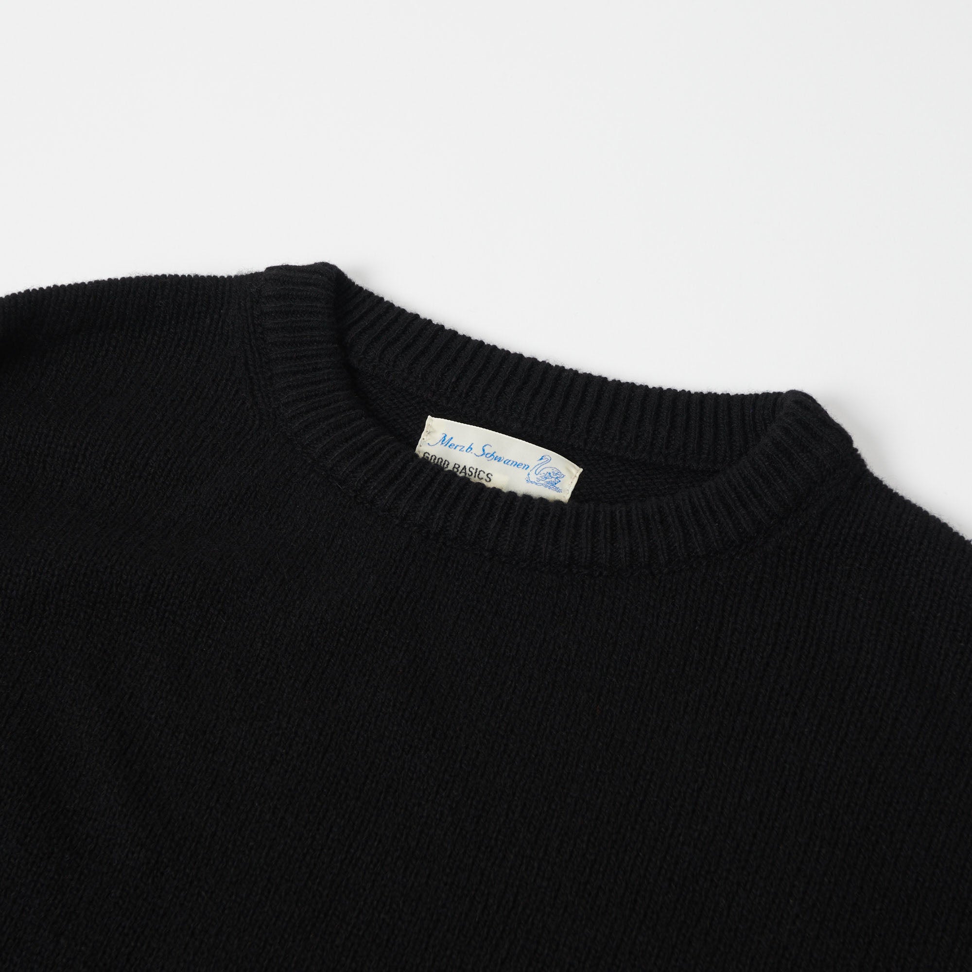 Merz b. Schwanen RCC05 Premium Cotton Knit Crew Neck Pullover Sweater - Deep Black for Men | Classic Casual Wear & Layering Essential