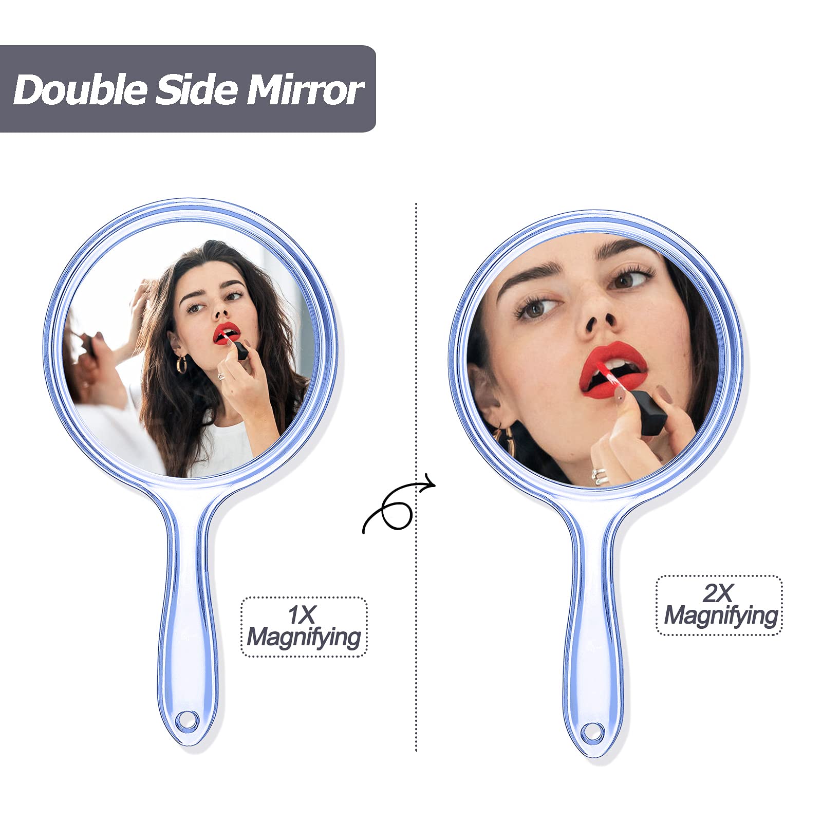 Jetec Double Sided Hand Mirror - 1X & 2X Magnifying Makeup Mirror with Ergonomic Handle, Rounded Shape (Blue) | Perfect for Travel, Home Vanity & Professional Makeup Artists
