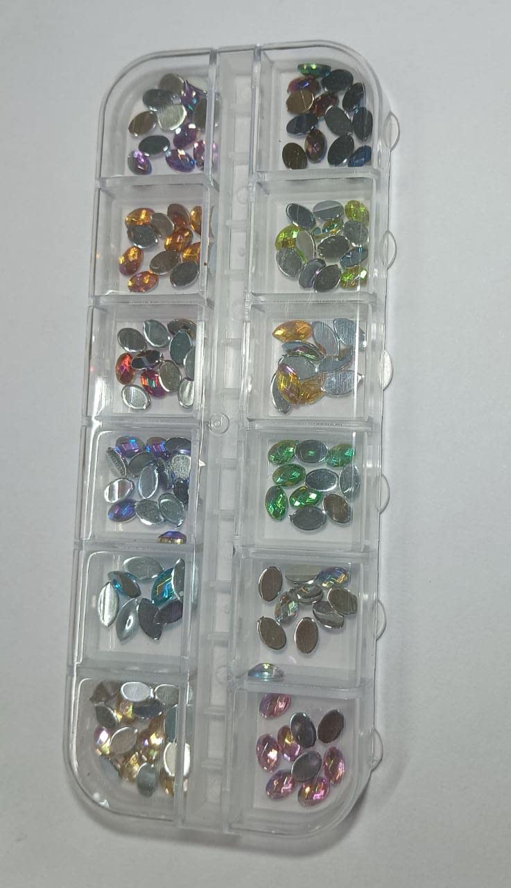 Boobeen 12 Colors Rhinestone Gems for Nail Art - AB Crystal Nail Decorations, DIY Nail Art Supplies with Sparkling Stones | Perfect for Manicures, Nail Extensions & Creative Nail Designs