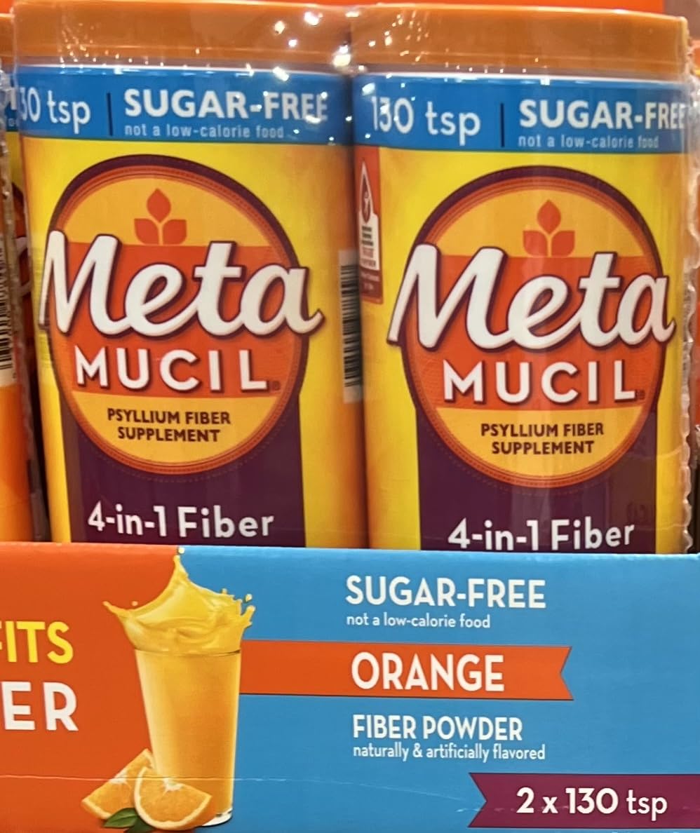 Metamucil Orange Smooth Sugar-Free Fiber Powder, 2 Pack (130 Servings) - Bulk Savings for Digestive Health | Perfect for Smoothies, Baking & Daily Wellness Routine
