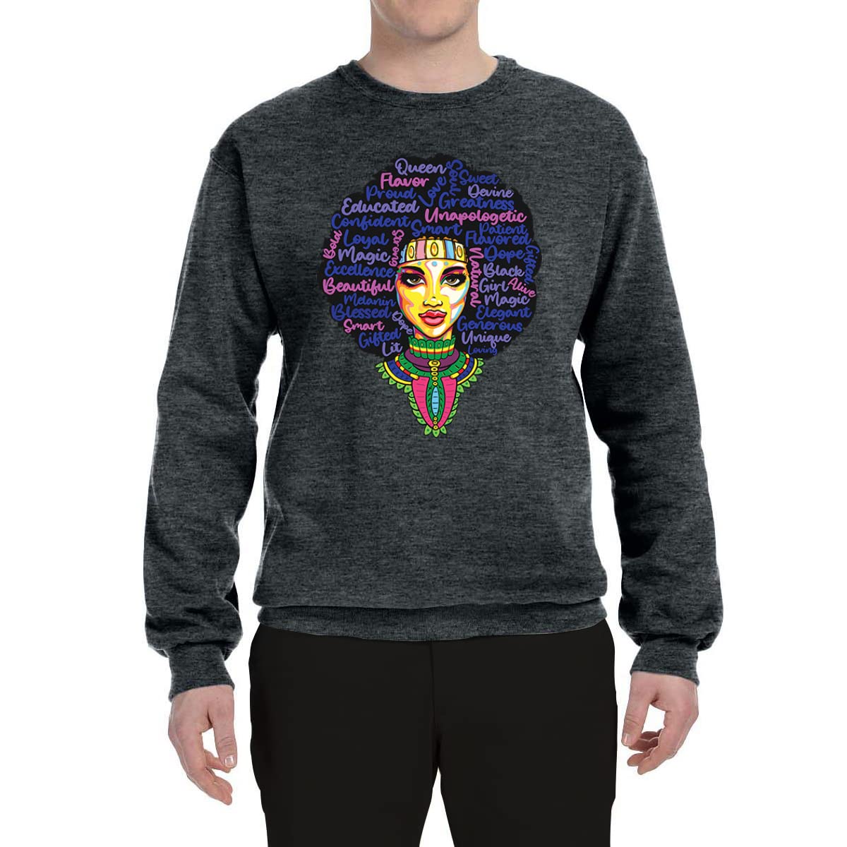 Wild Bobby Queen Bee Strong Black Woman Black Pride Unisex Crewneck Graphic Sweatshirt - Black Empowerment Apparel for Women & Men - Perfect for Black History Month, Cultural Events & Everyday Wear