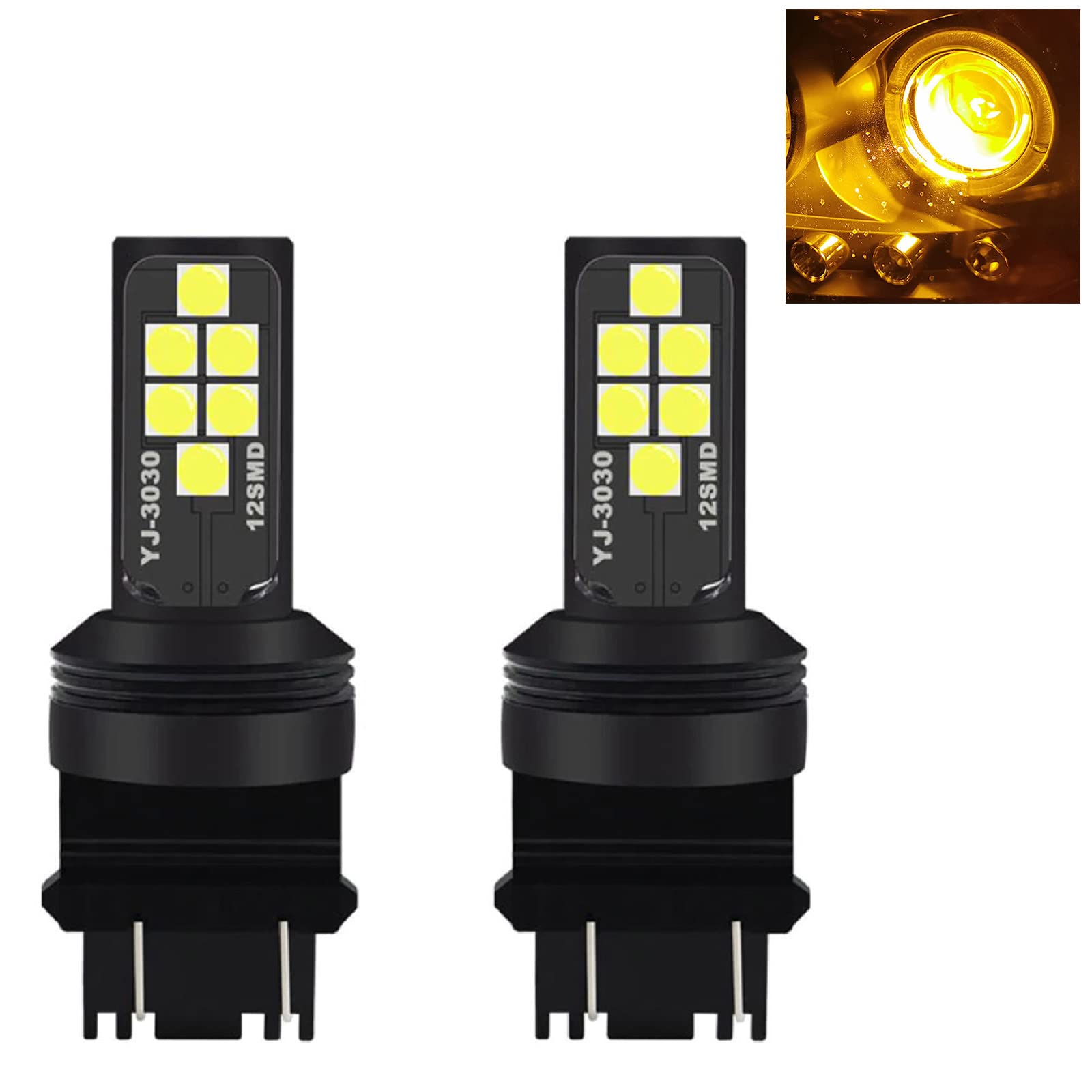 3156 3157 Amber Yellow LED Turn Signal Bulbs - Super Bright 3030 SMD for DRL, Brake, Parking & Tail Lights - Pack of 2 | Perfect for Car, Truck, Motorcycle & RV Lighting Upgrades