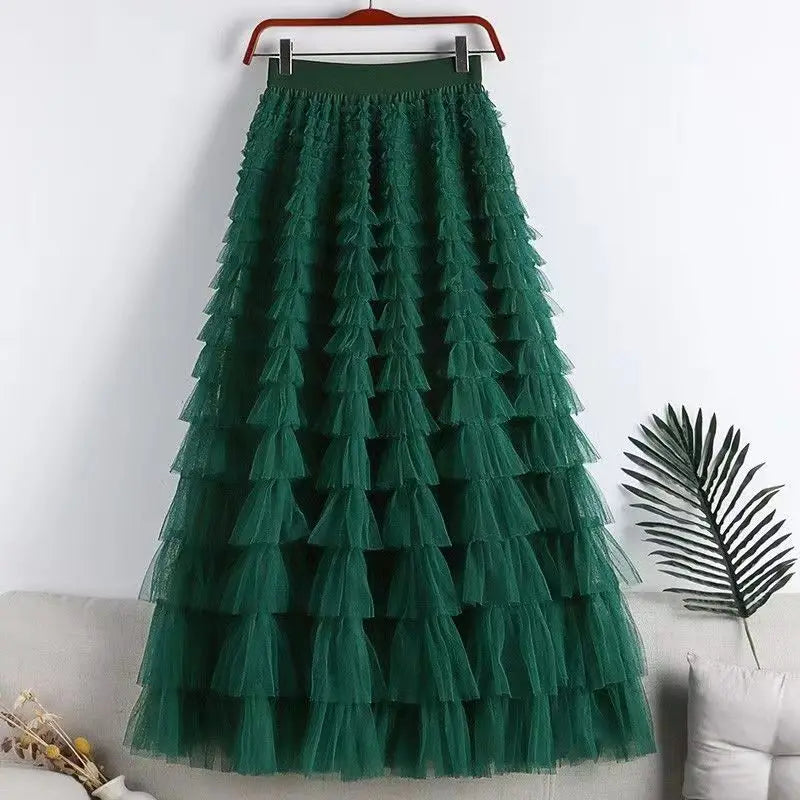 Elegant Women's High Waist Tulle Ball Gown Long Skirt - Pleated Tutu Skirt for Dating, Parties & Special Occasions | Wild Mesh Maxi Skirt for Formal Events & Evening Wear