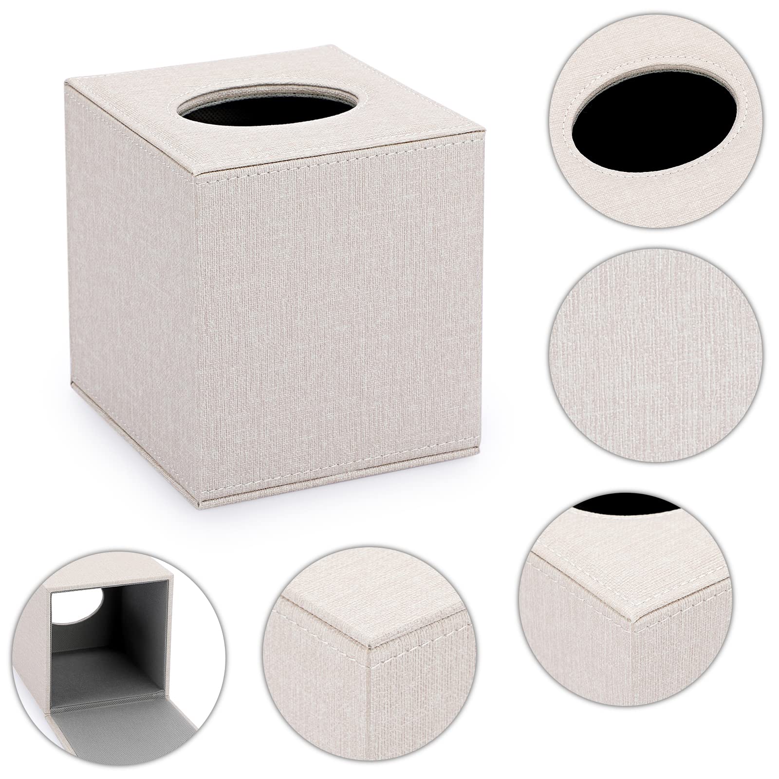 Sumnacon Square Linen Tissue Box Cover - Stylish Magnetic Bottom Cube Tissue Holder for Vanity, Dresser, Nightstand, Office & Car | Decorative Home Decor Accessory in Beige | Perfect for Bathroom, Bedroom & Living Room Organization