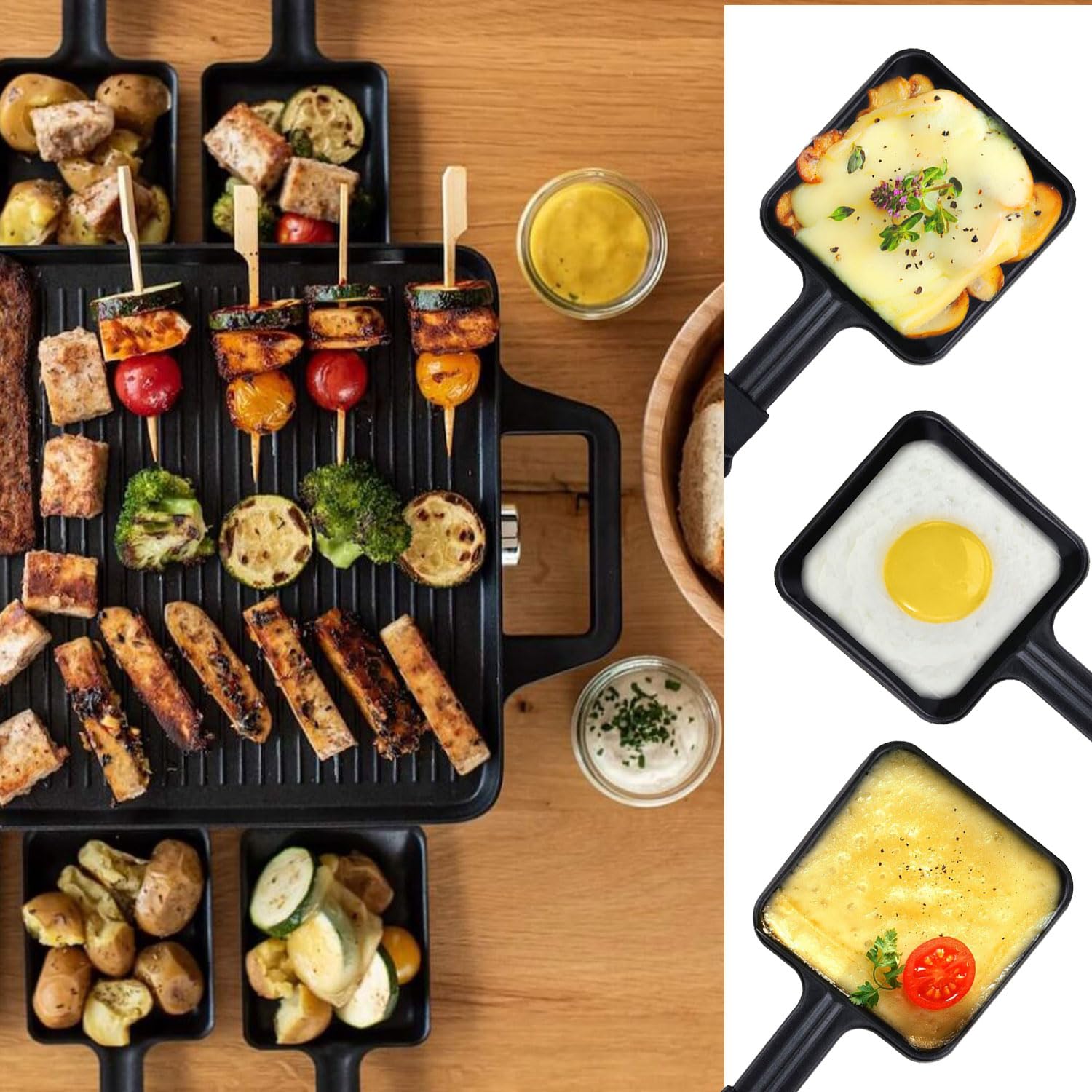 8-Piece Square Non-Stick Mini Raclette Grill Pan Set - Cheese Melting Dishes for Party, Fondue & Home Cooking - Replacement/Additional Raclette Pans for Electric Grills