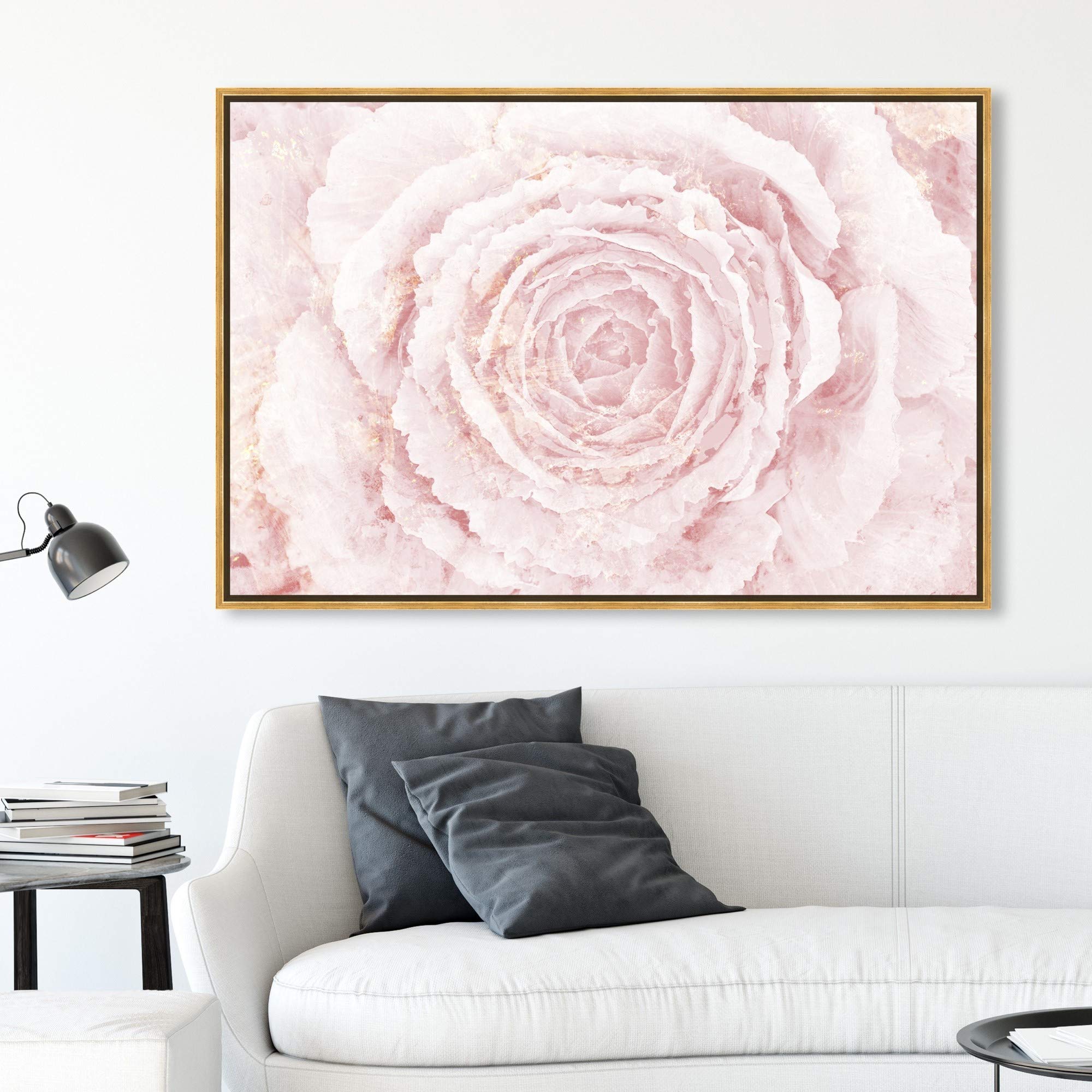 Blush Winter Flower Pink Floral Framed Wall Art Canvas Prints - Botanical Home Decor for Living Room, Bedroom & Office