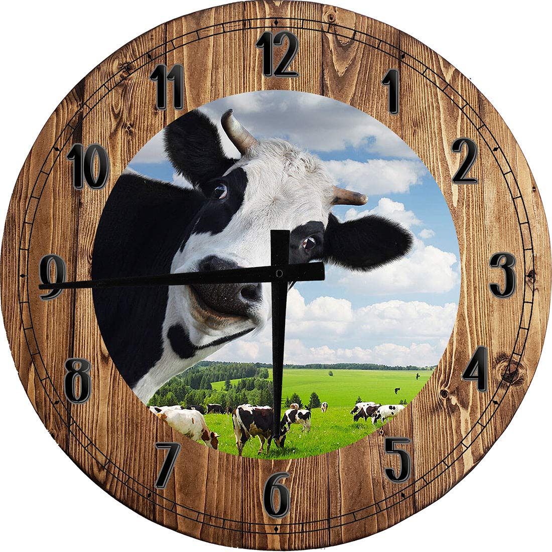 Funny Cow Wall Art - Large 24 Inch Black and White Farmhouse Kitchen Decor Round Wall Clock | Battery Operated | Perfect for Farmhouse, Country Kitchen & Dining Room Decor