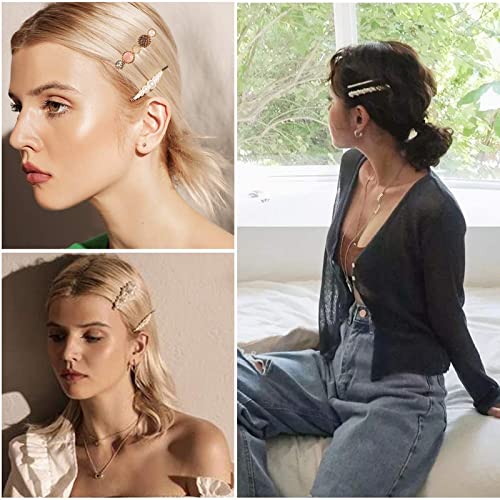 CHIROGRAPHY 14 PCS Pearls & Acrylic Resin Hair Clips Set - Handmade Glitter Crystal Hair Barrettes, Hollow Geometric Bobby Pins | Korean Fashion Hair Accessories for Women & Girls | Perfect for Weddings, Parties & Daily Styling