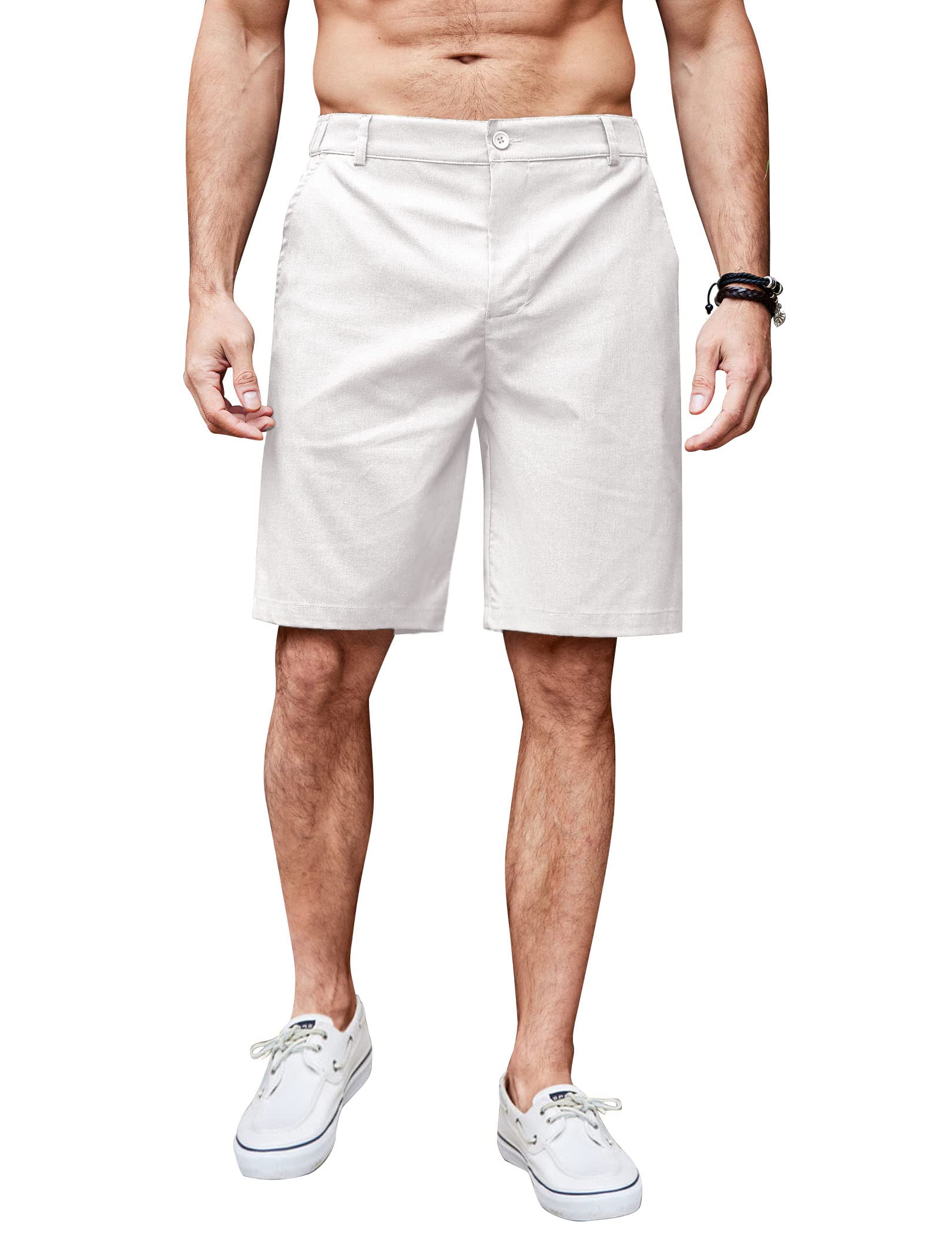 COOFANDY Men's Linen Casual Shorts - Elastic Waist Flat Front Summer Shorts for Beach, Vacation & Outdoor Activities | Breathable Comfort Short Pants
