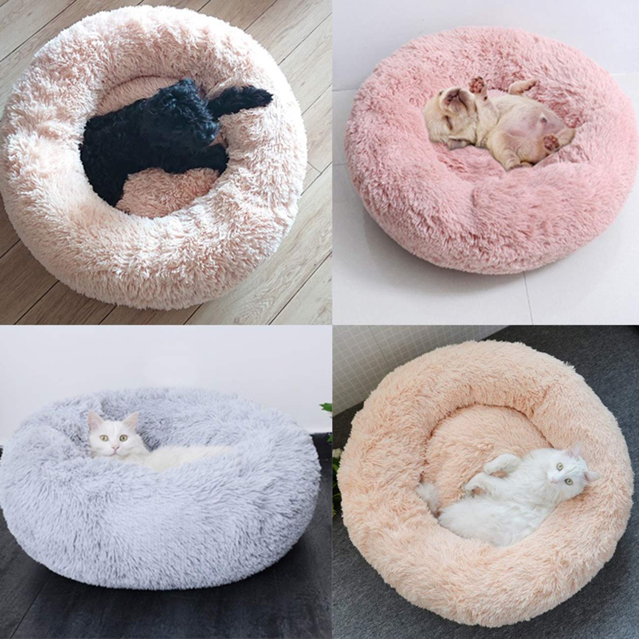 Huraty Plush Dog Bed - Soft Fluffy Donut Round Cat Bed for Puppies & Kitties, Anti-Slip & Anti-Anxiety Pet Calming Fur Bed, 16 Inch Small Size in Apple Green - Perfect for Crate Training, Travel & Home Comfort