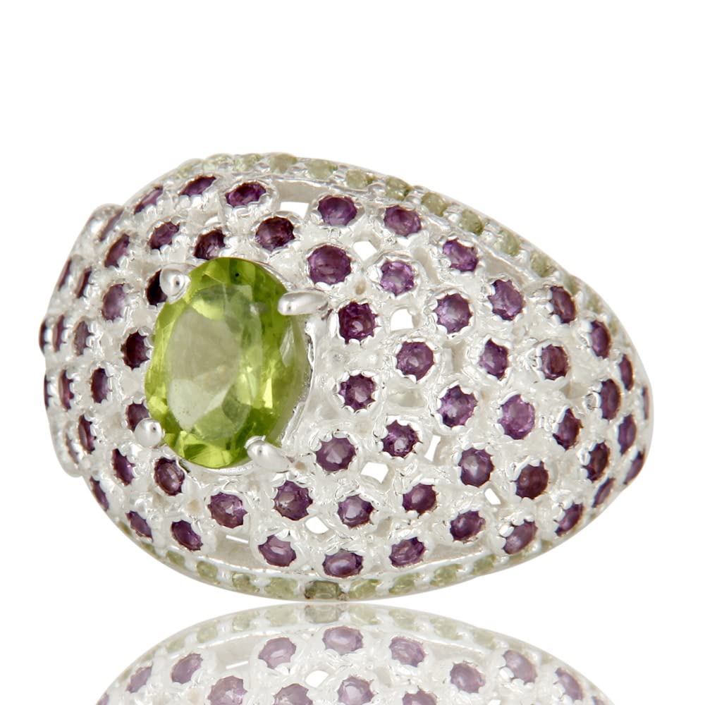 Peridot Amethyst Sterling Silver Ring for Women | 925 Silver Plated Gemstone Jewelry | Size 4.5 | Elegant Birthday Gift & Everyday Wear Accessory