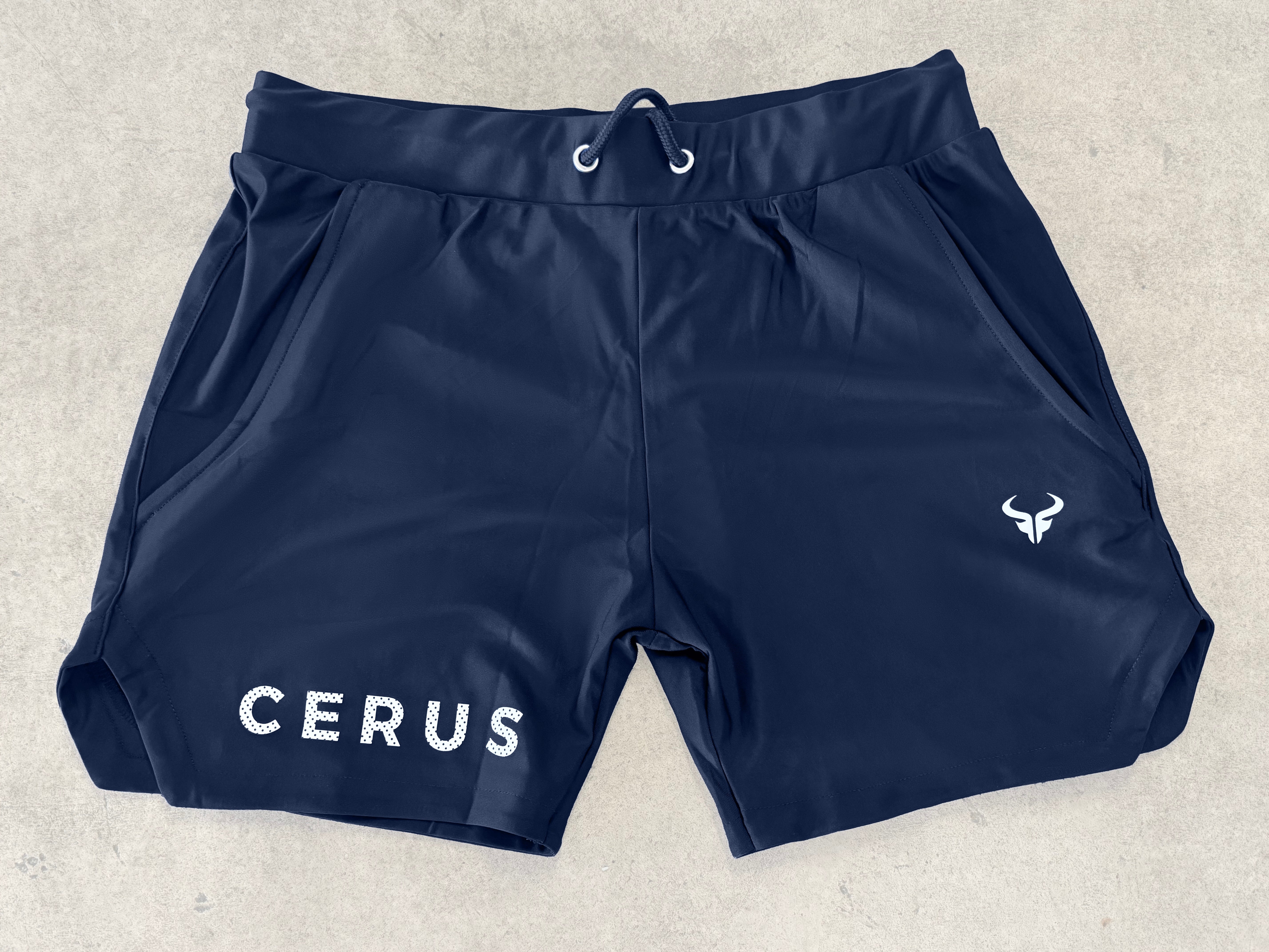 Cerus Navy Fusion Linerless Running Shorts for Men - Lightweight Quick-Dry Athletic Workout Shorts with Pockets - Perfect for Gym, Jogging & Outdoor Activities