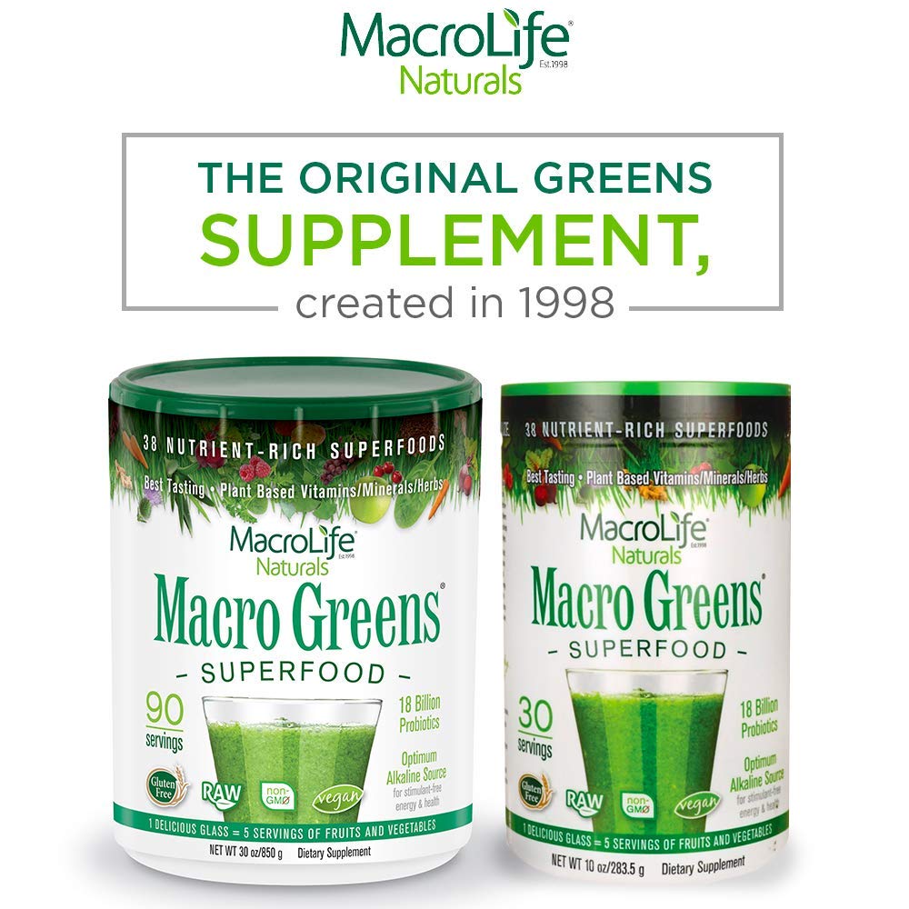 MacroLife Naturals Macro Greens Powder - 38 Superfoods with Probiotics, Antioxidants & Enzymes for Immunity, Energy & Detox - Vegan, Non-GMO, Gluten-Free, Dairy-Free - 30oz (90 Servings) - Perfect for Daily Wellness, Post-Workout Recovery & Immune Support