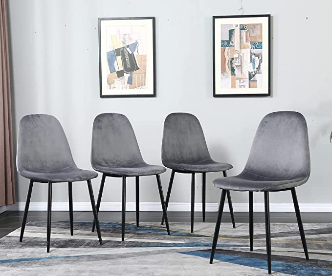 Modern Velvet Dining Chairs Set of 4 - High Back Comfortable Kitchen Chairs with Soft Seat Cushions - Elegant Dark Gray Upholstered Chairs for Dining Room, Bedroom, Office & Conference Room - Perfect for Family Meals, Home Decor & Professional Meetings