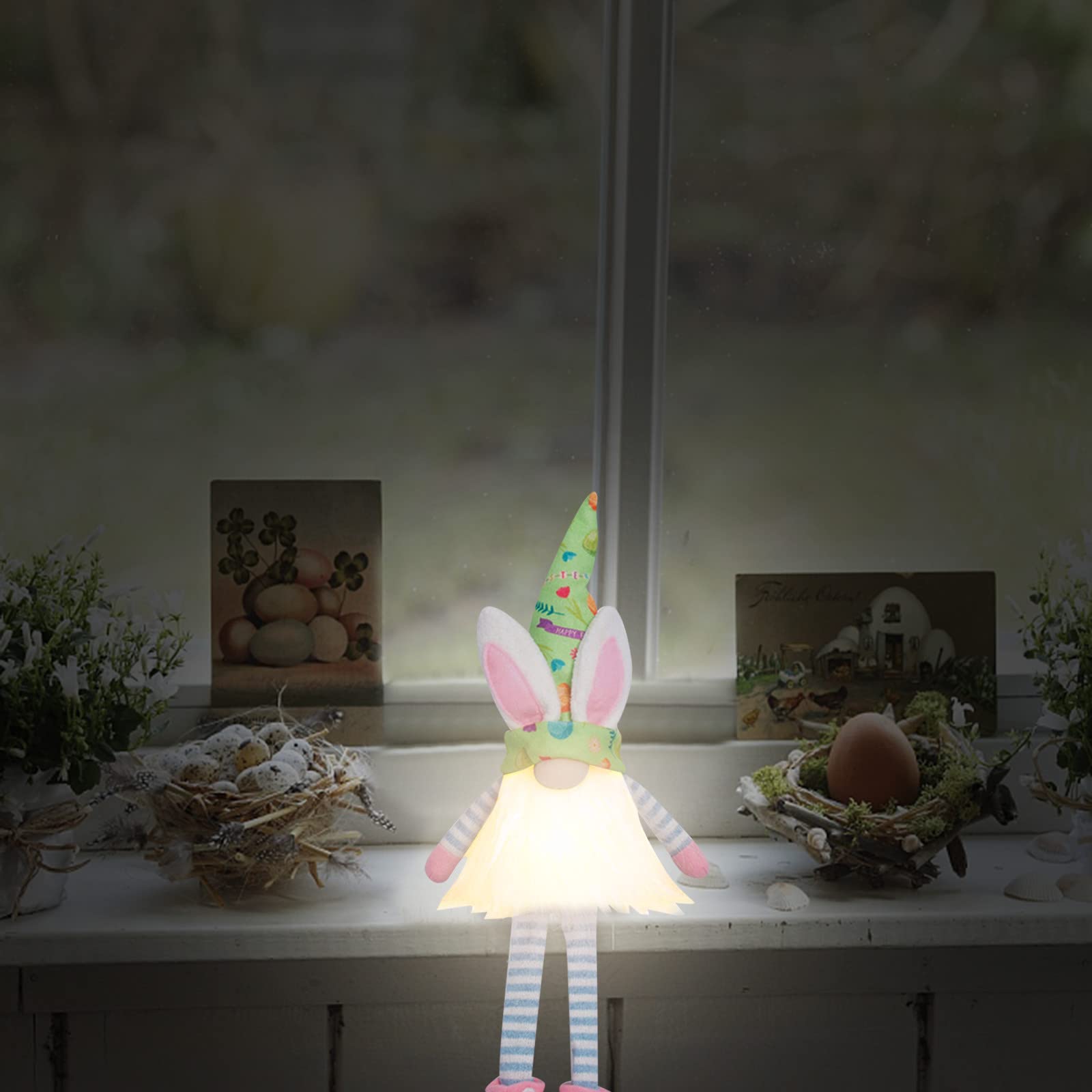 Easter Bunny Gnome Plush - Luminous Long-Legged Rabbit Faceless Doll Decor, Spring Gnome Home Ornament for Easter Table & Bedroom Decorations - Perfect for Easter Party, Spring Home Decor & Gift Giving