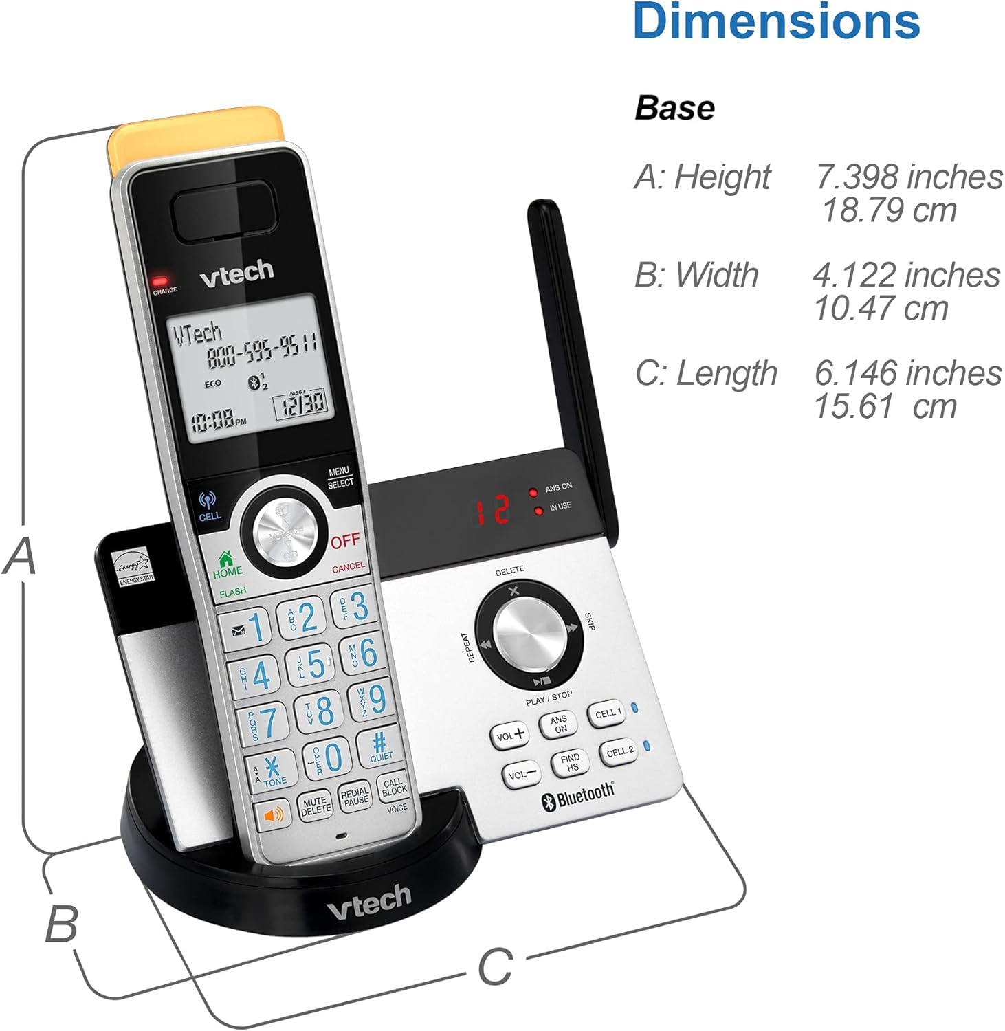 Vtech IS8121-2 Expandable Cordless Phone with 2 Handsets - Super Long Range, Bluetooth Connectivity, Smart Call Blocker & Digital Answering System (Silver/Black) - Perfect for Home Office & Large Houses