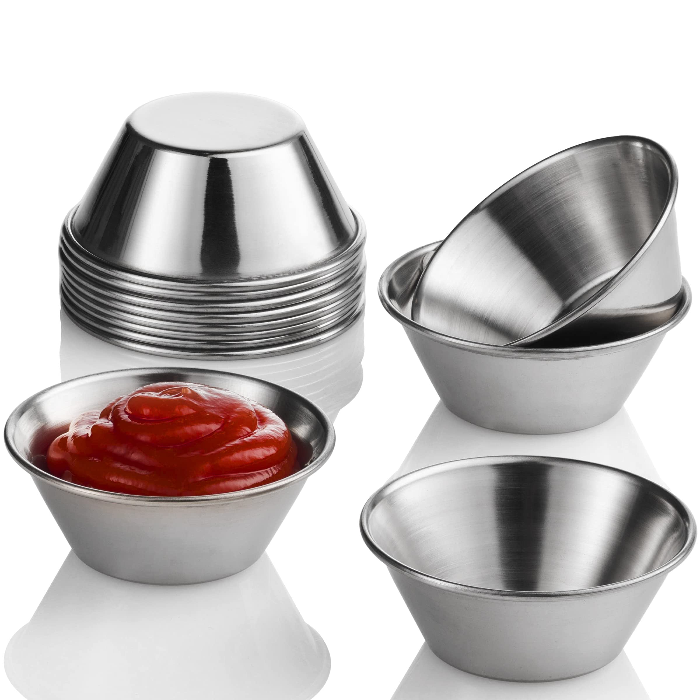 Premium Stainless Steel Ramekin Dipping Sauce Cups - 12-Pack 1.5 oz Small Condiment Cups for Restaurants, Catering & Home Use - Commercial Grade Round Individual Serving Dishes for Sauces, Dressings & Dips