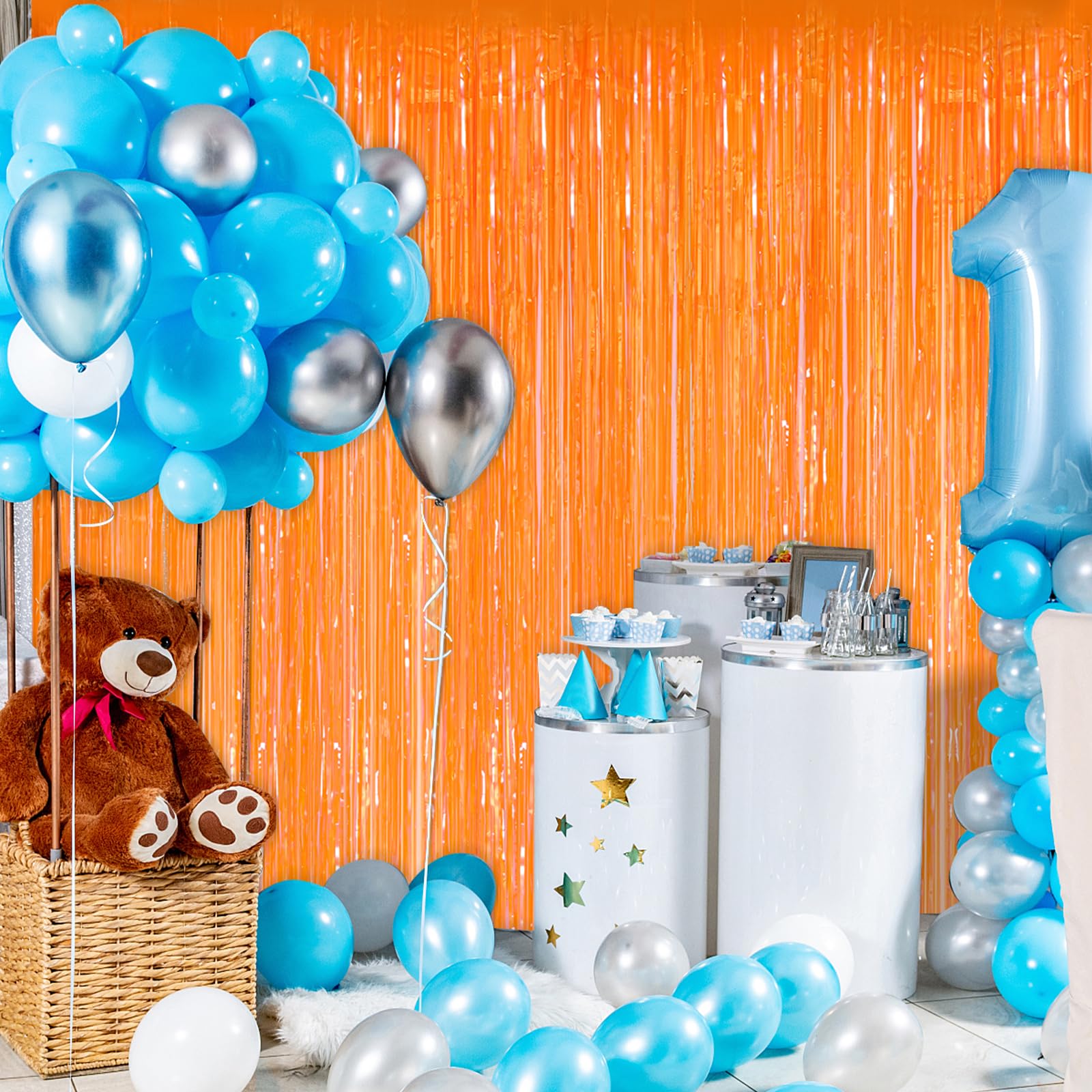 2 Pack Orange Metallic Tinsel Foil Fringe Curtains - 3.3x8.3 Feet Party Streamers for Birthday, Christmas & Holiday Decorations | Perfect for Doorways, Photo Backdrops & Event Decor