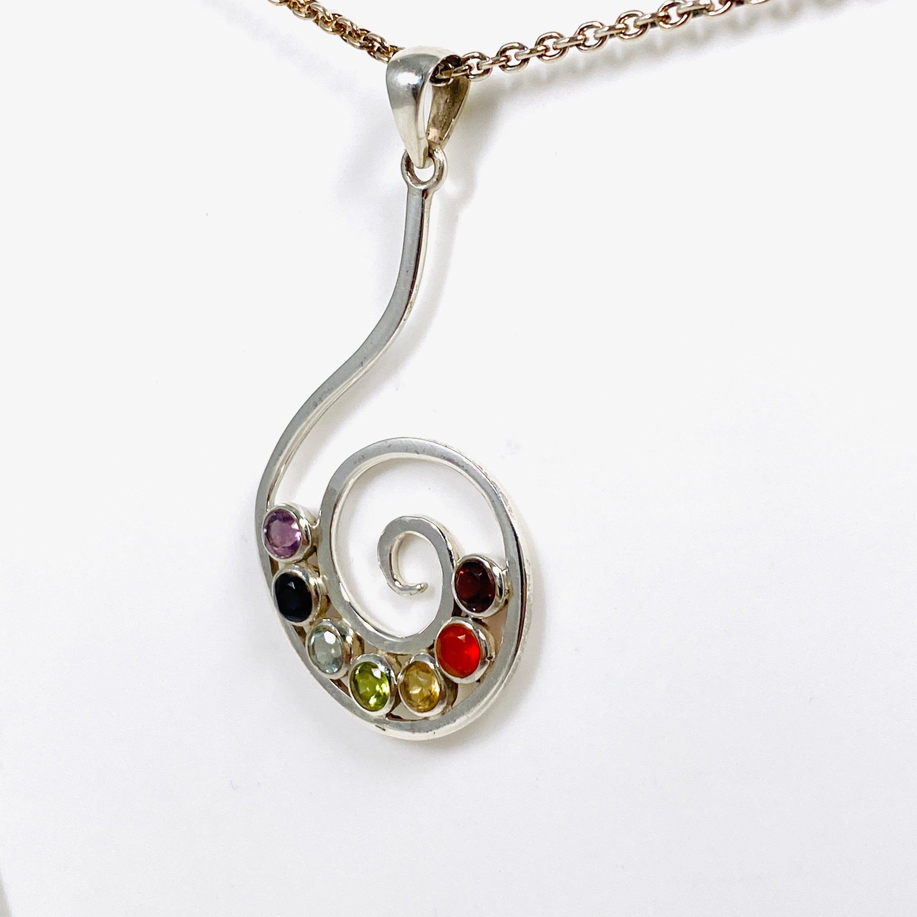 Chakra Spiral Pendant Necklace - PPGJ566 - Healing Crystal Jewelry for Meditation, Yoga & Spiritual Energy Balance
