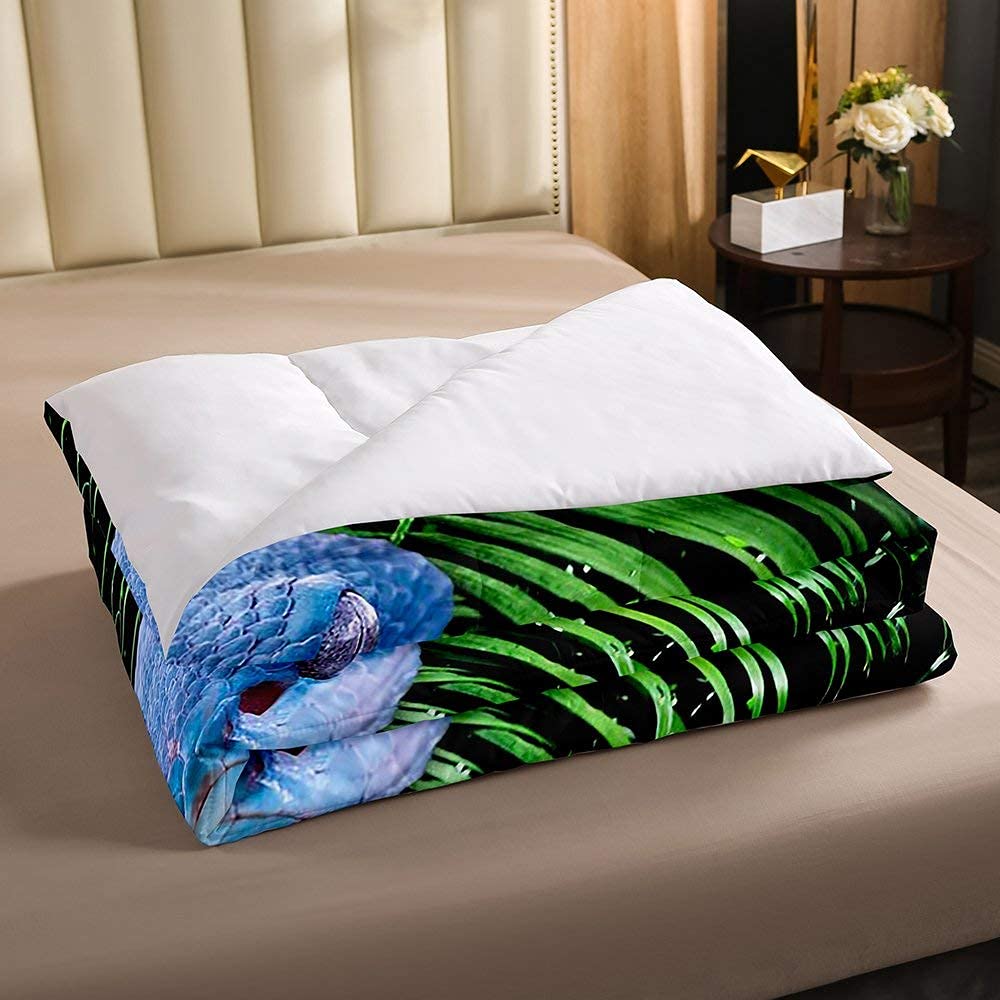 Erosebridal 3D Blue Snake Comforter Set Twin - Reptile Themed Duvet Cover with Scales Design, Palm Leaf Pattern Wild Animal Bedding for Kids, Boys, Teens & Adults - Perfect for Jungle Themed Bedroom Decor & Reptile Lover's Home
