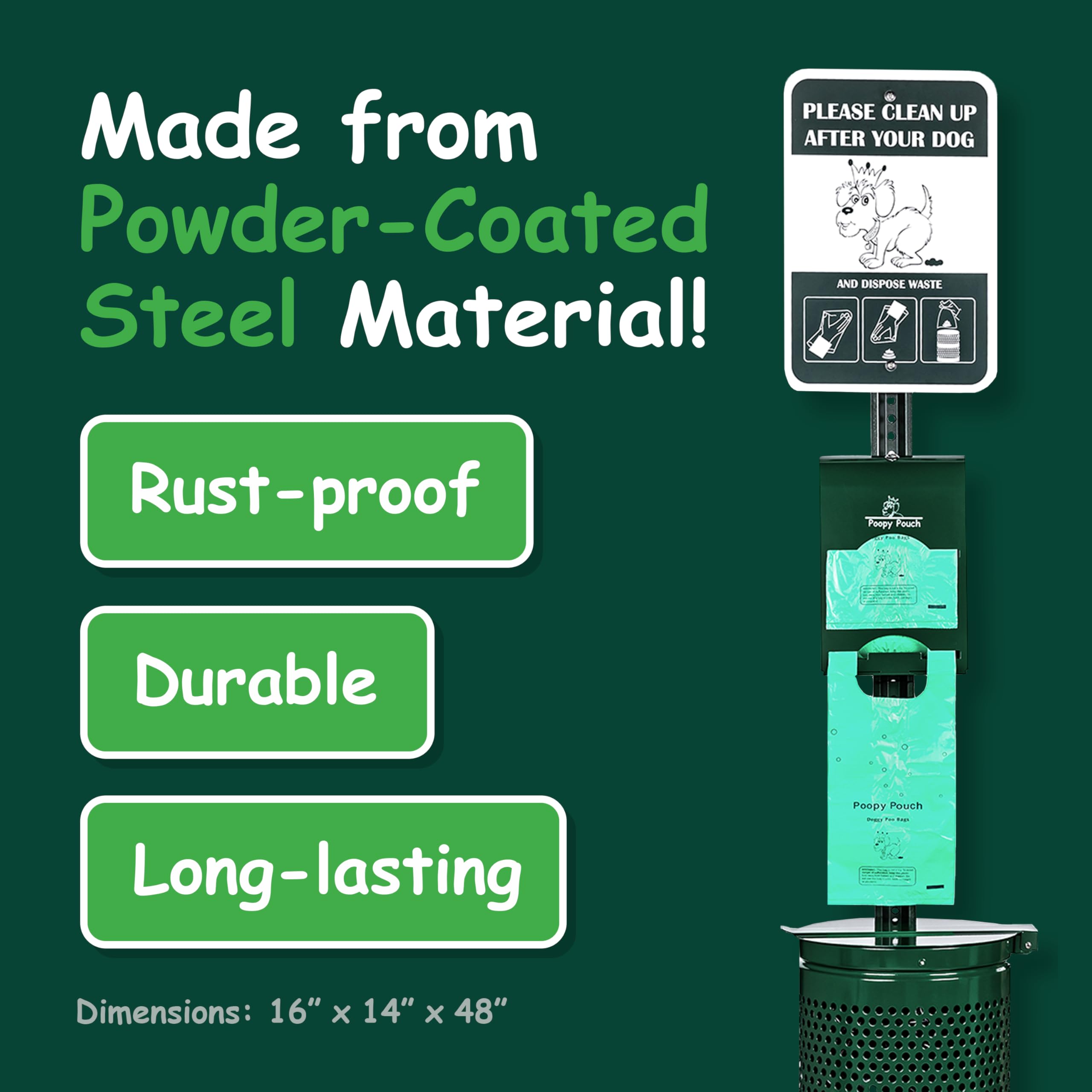 Imperial High Capacity Roll Bag Pet Waste Station - Complete Kit with Locked Dispenser, 10 Gallon Trash Can with Lid, Steel Sign, 8ft Channel Post & 800 Lemon Scented Pet Waste Bags | Perfect for Dog Parks, Apartment Complexes & Public Spaces