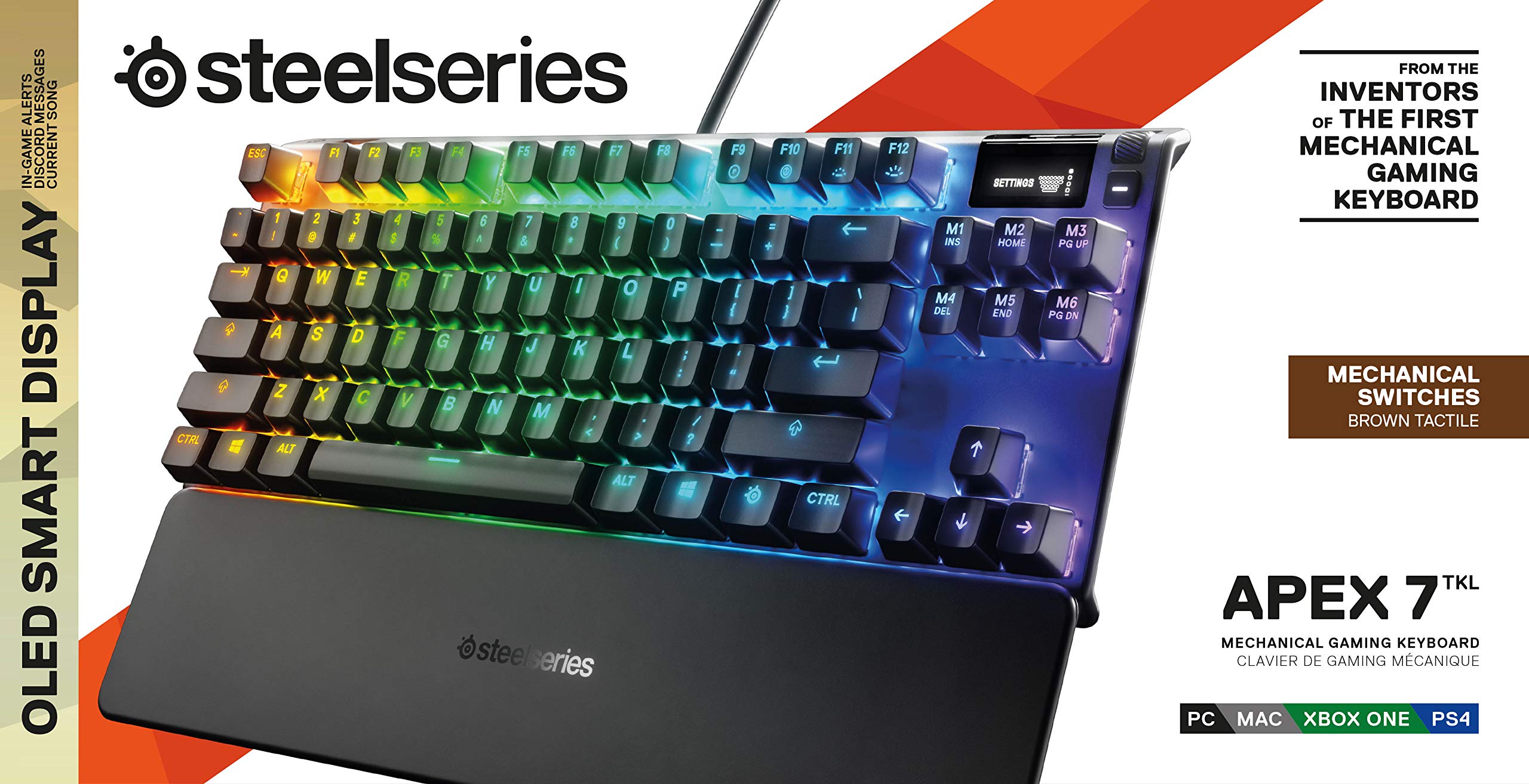SteelSeries Apex 7 TKL Mechanical Gaming Keyboard with OLED Display & Brown Switches - US QWERTY Layout for PC, Mac, PS5, Xbox Gaming & Office Work