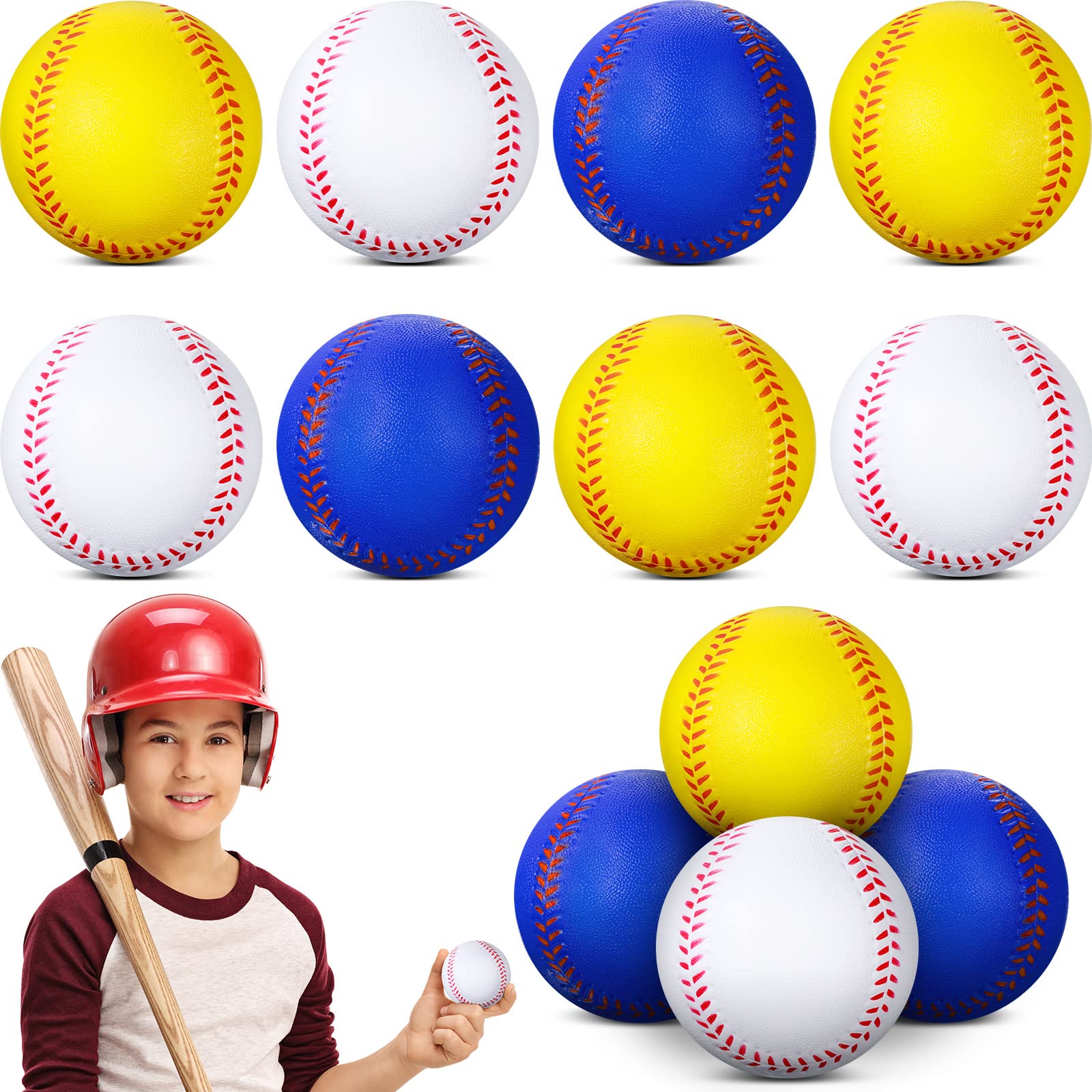 Zhanmai 12 Pack Soft Foam Baseballs for Kids & Teens - Safe Training Baseballs for Practice, Pitching & Batting (Blue, White, Yellow) - Perfect for Backyard Games, Baseball Drills & Youth League Training