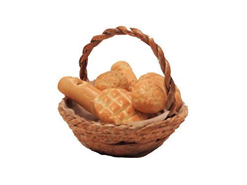 Melody Jane Dollhouse Miniature Round Basket with Fresh Bread - Perfect for Kitchen Shop Accessories & Dollhouse Decor - Great for Play, Display, and Collecting