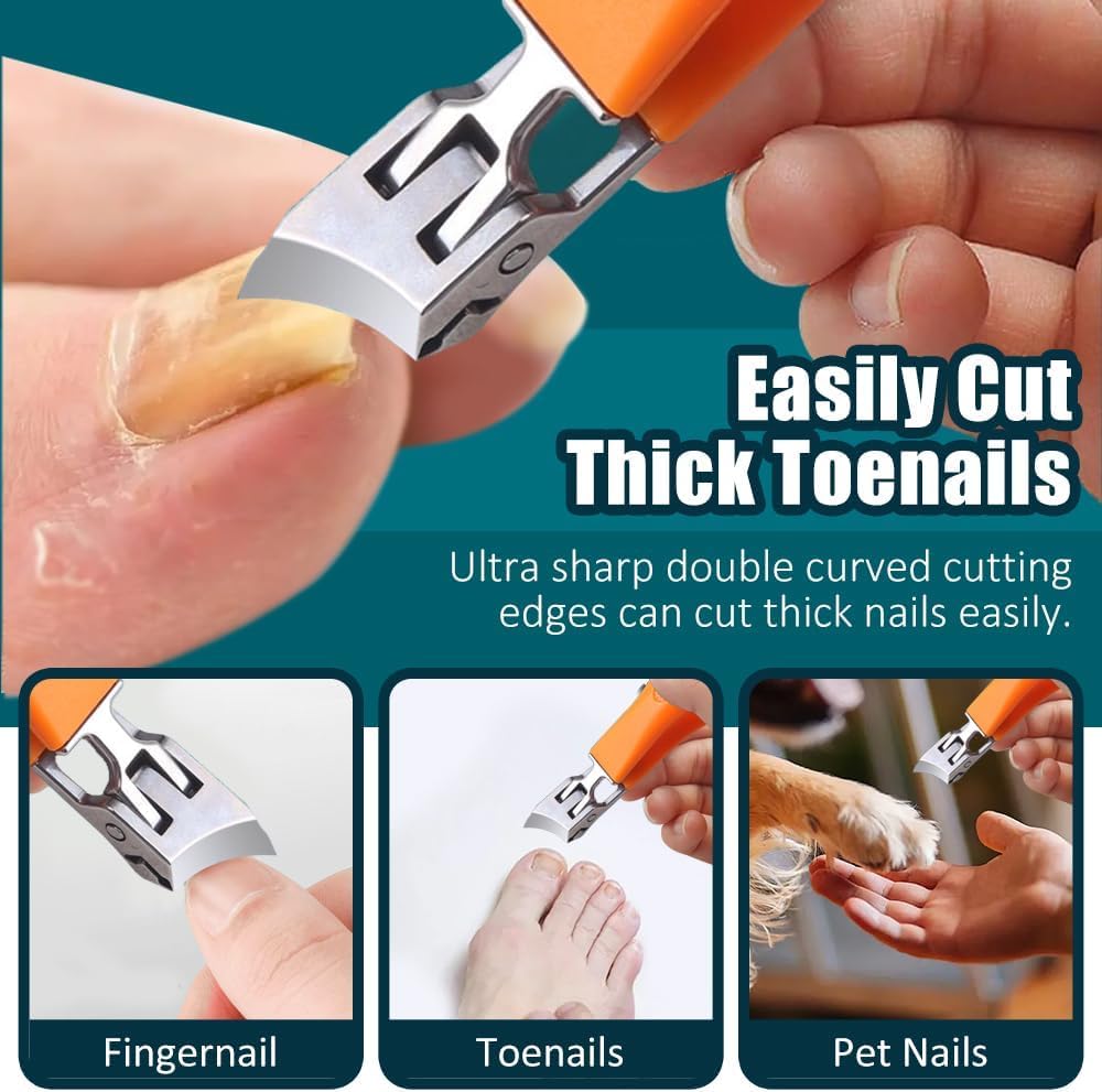 2PCS Wide Jaw Opening Anti-Splash Slanted Nail Clipper - 2025 Upgrade Ultra Sharp Stainless Steel Toenail Clippers with Long Handle & Curved Blade for Thick Nails - Perfect for Elderly, Diabetics & Professional Pedicures