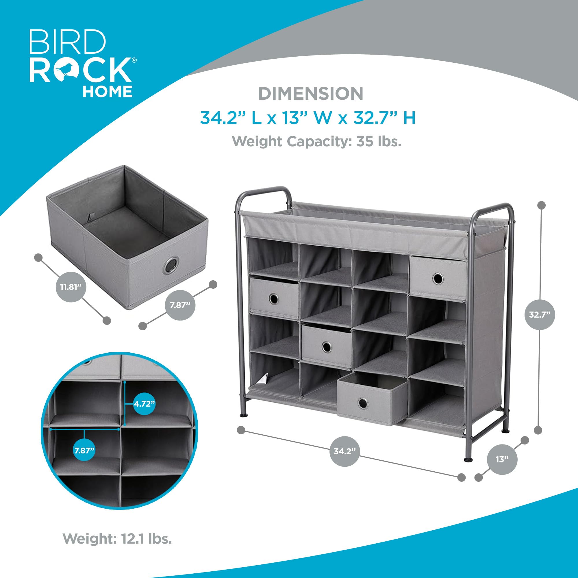 16-Cubby Shoe Rack with 4 Drawers - Space Saving Metal Cabinet for Bedroom & Entryway - Grey